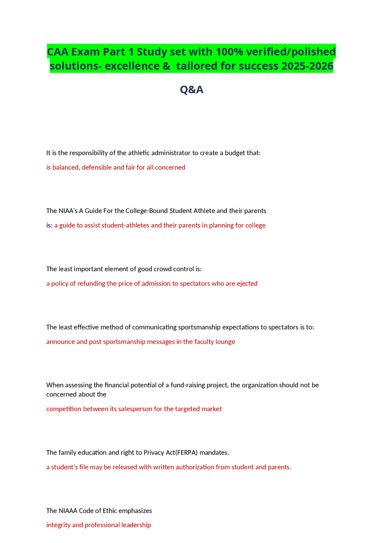 CAA Exam Part 1 Study set with 100% verified/polished solutions ...