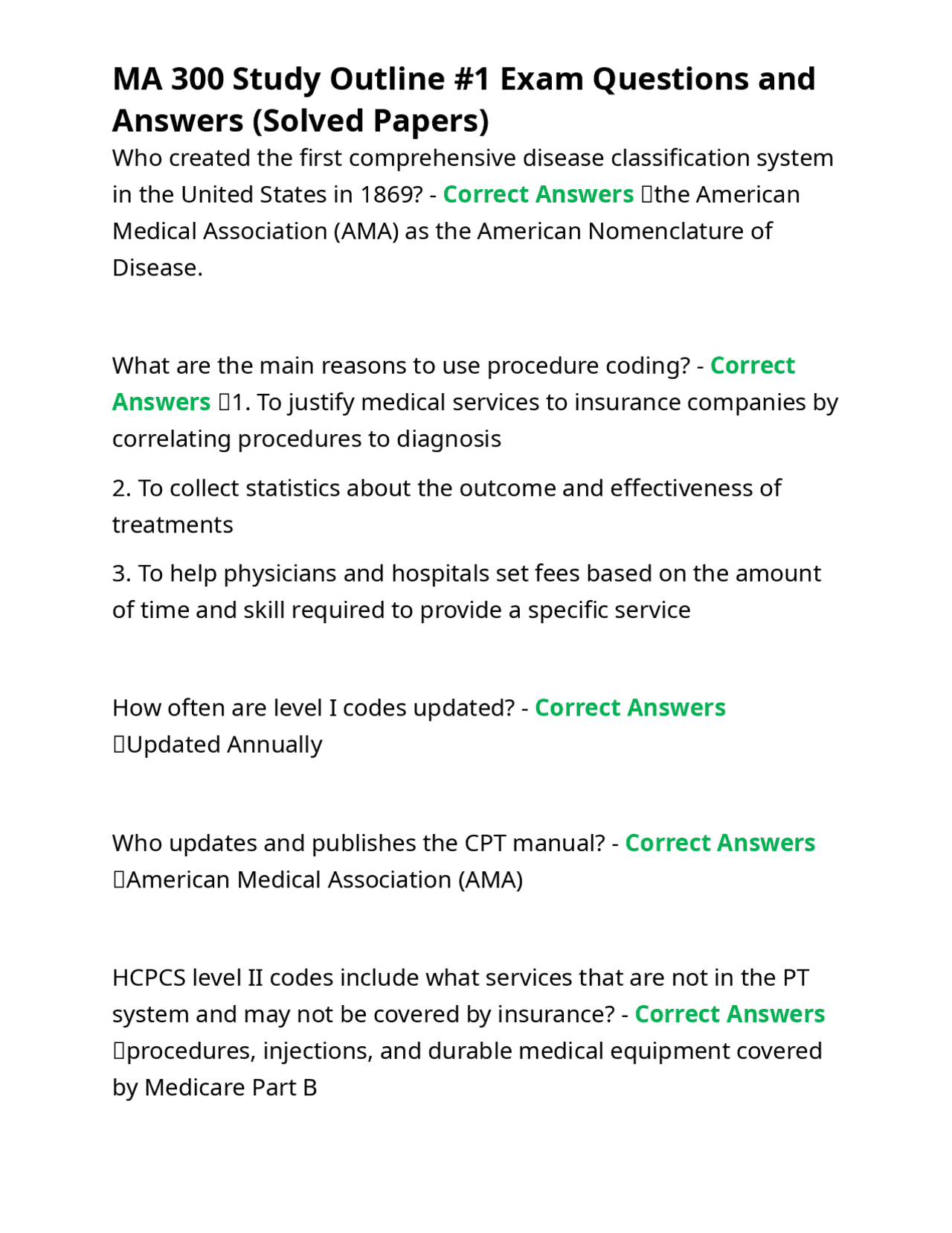 MA 300 Study Outline #1 Exam Questions and Answers (Solved Papers ...