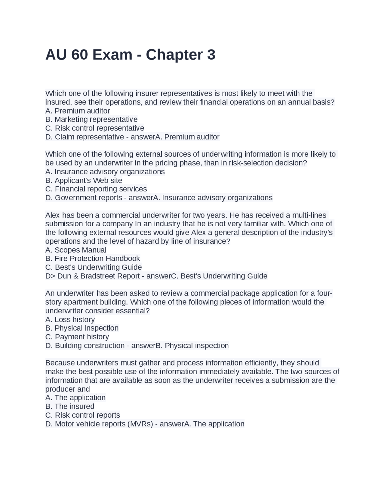 AU 60 Exam - Chapter 3 Questions and Answers 100% Correct | Exams ...