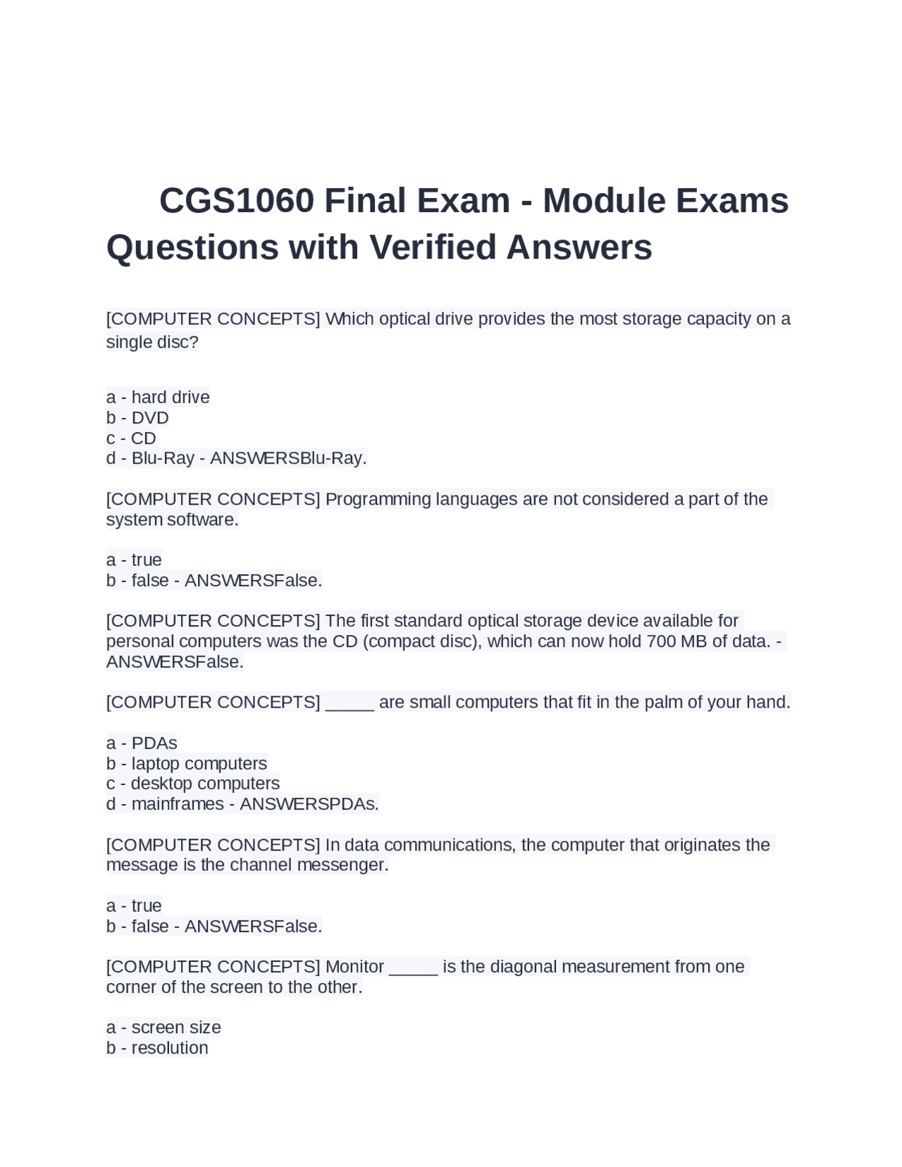 CGS1060 Final Exam - Module Exams Questions with V | Exams Nursing ...