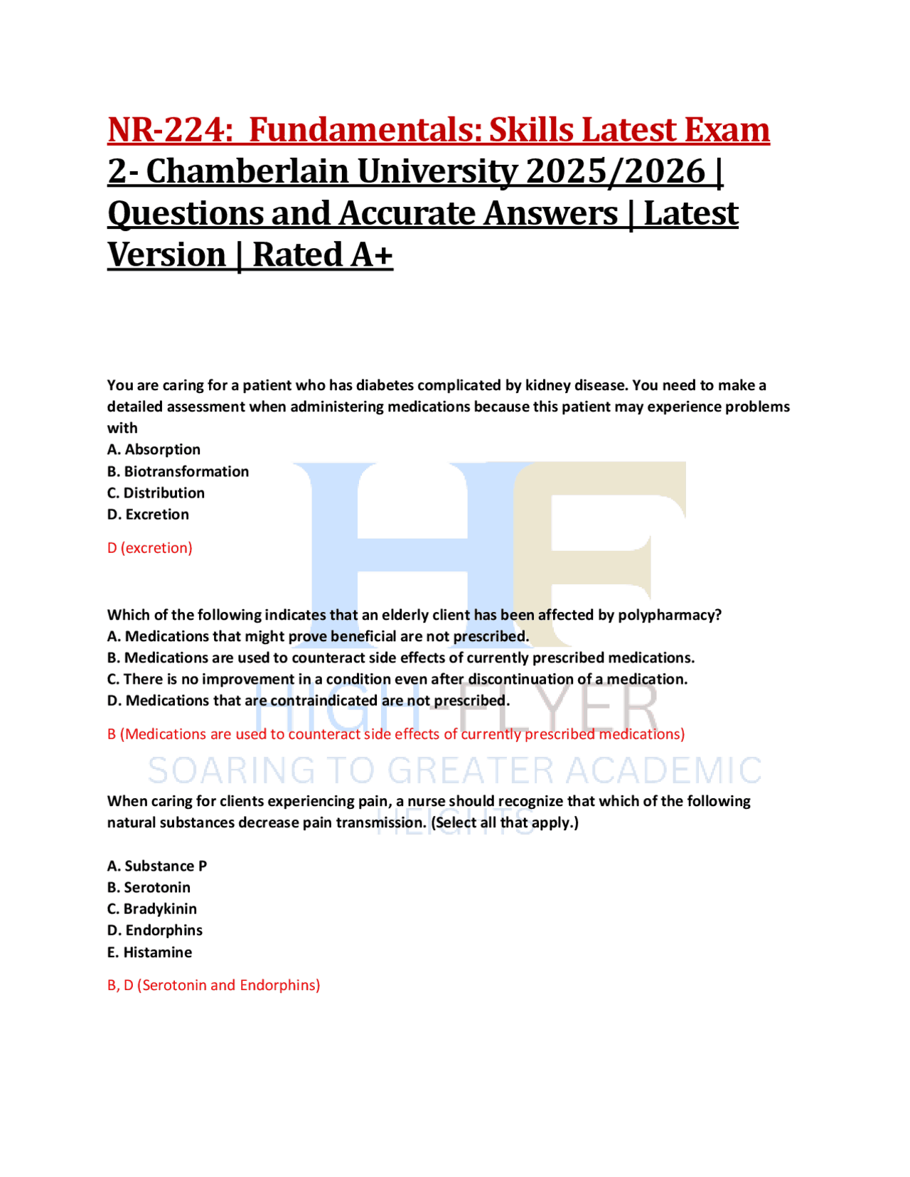 NR-224: Fundamentals: Skills Latest Exam 2- Chamberlain University 2025 ...