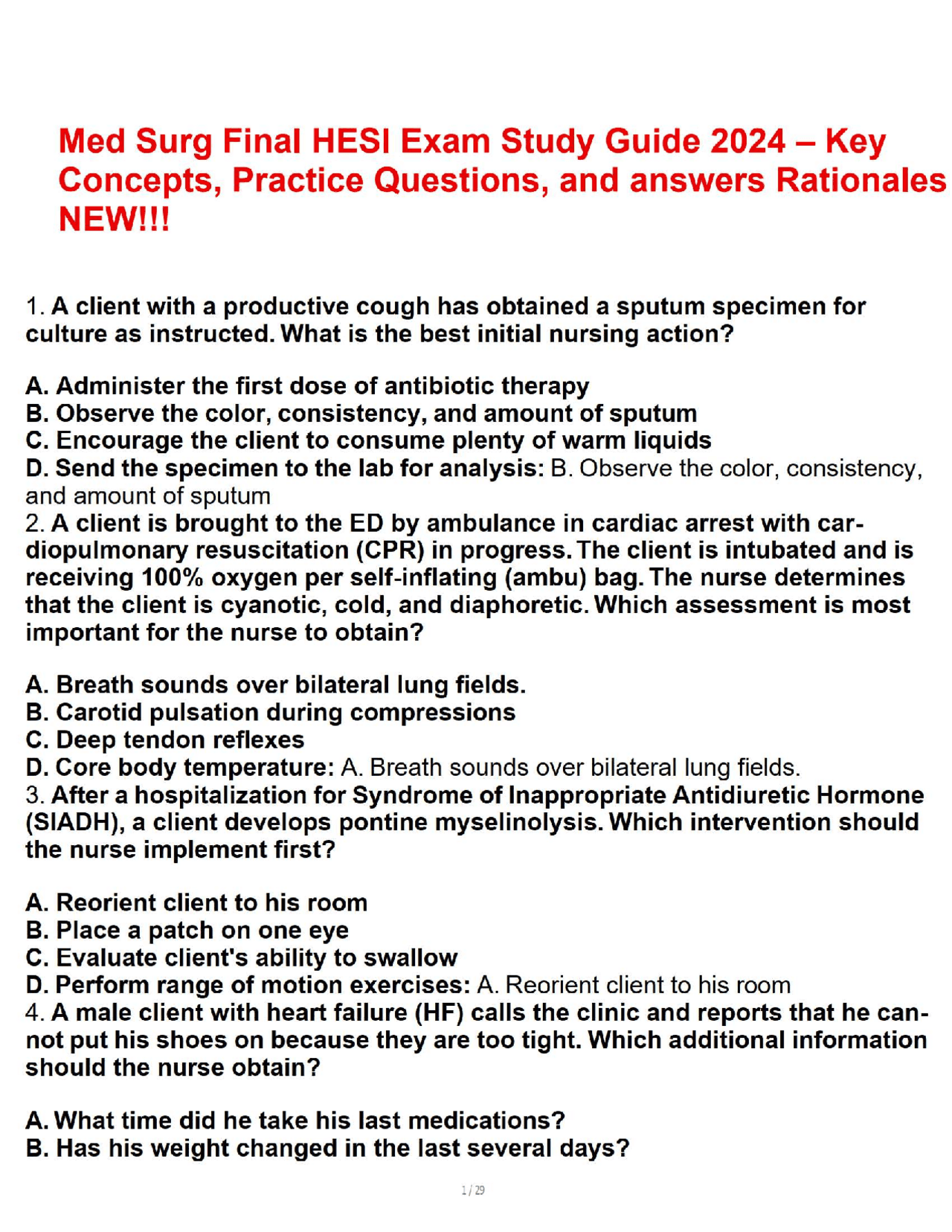 Med Surg Final HESI Exam Study Guide 2024 – Key Concepts, Practice ...