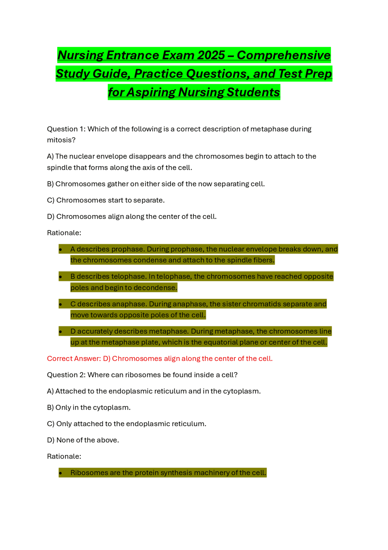 Nursing Entrance Exam 2025 – Comprehensive Study Guide, Practice ...
