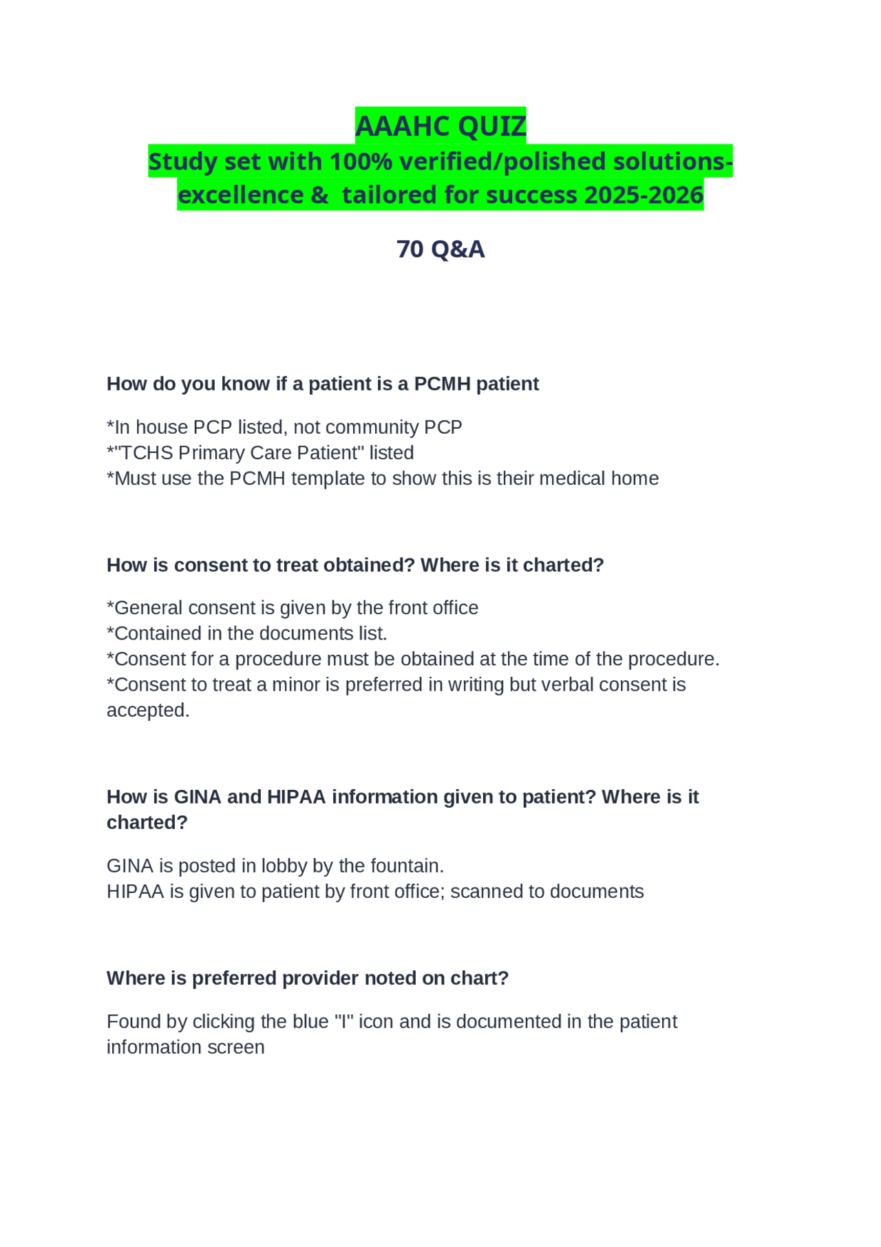 AAAHC QUIZ Study set with 100% verified/polished solutions- excellence ...