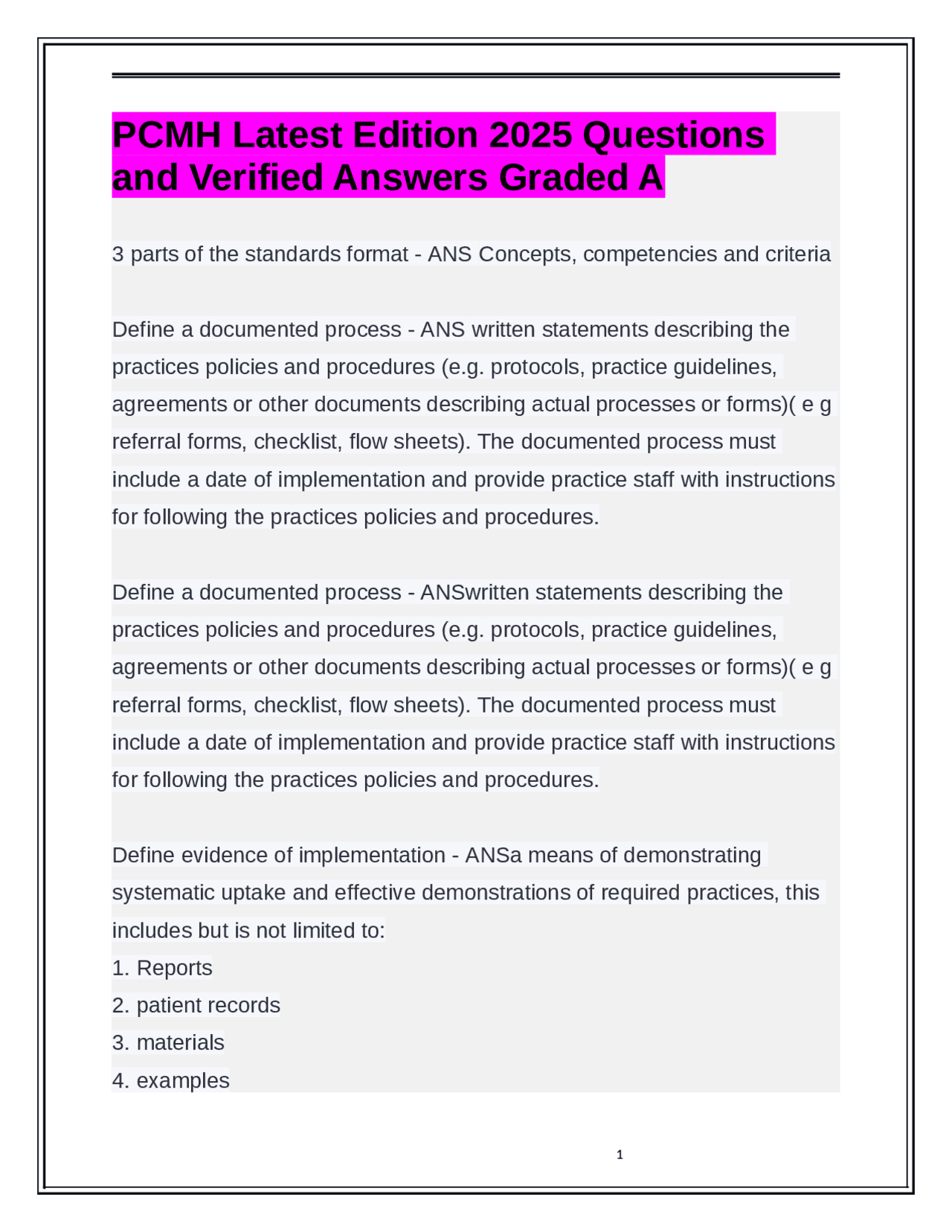 PCMH Latest Edition 2025 Questions and Verified Answers Graded A ...