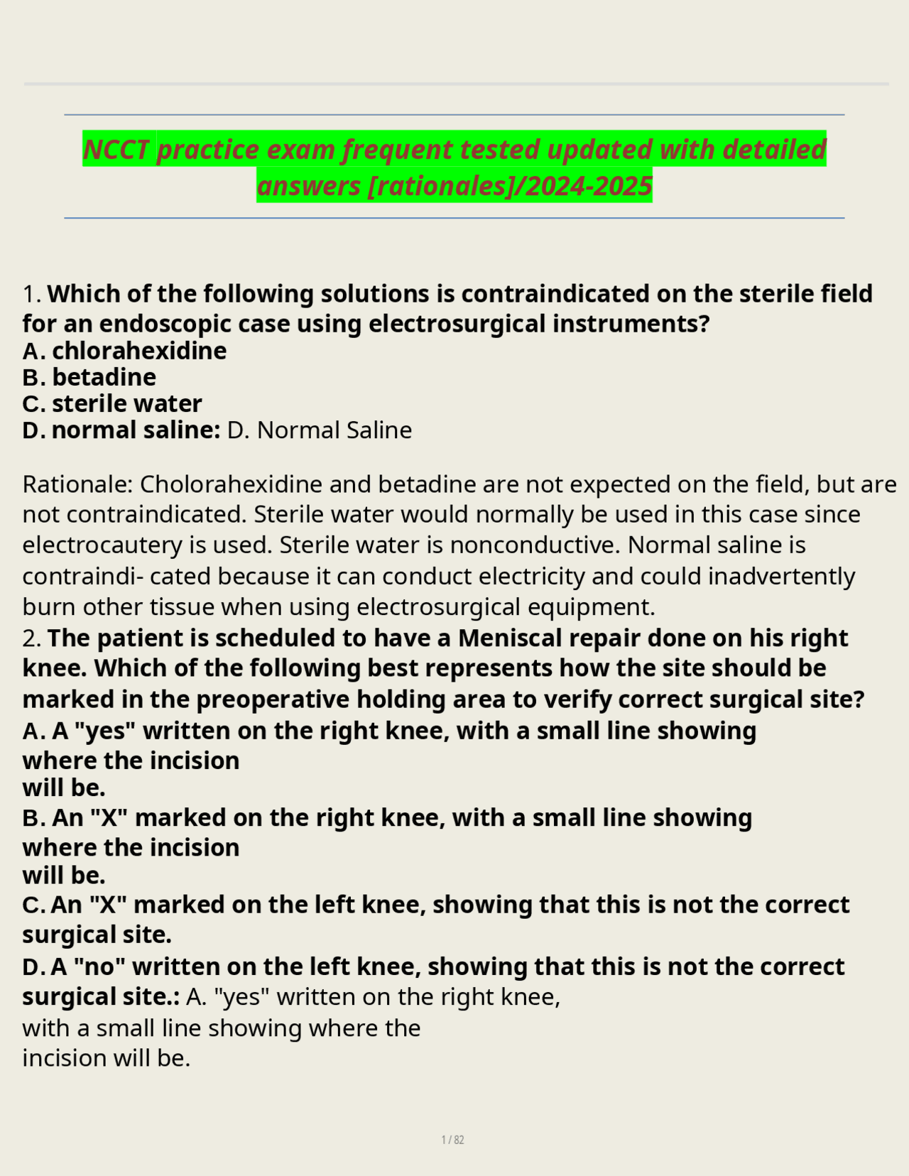 NCCT Surgical Technologist Practice Exam 2024-2025: Questions and ...