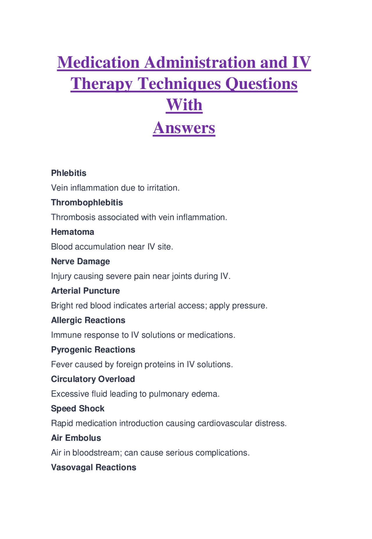 Medication Administration and IV Therapy Techniques Questions With ...