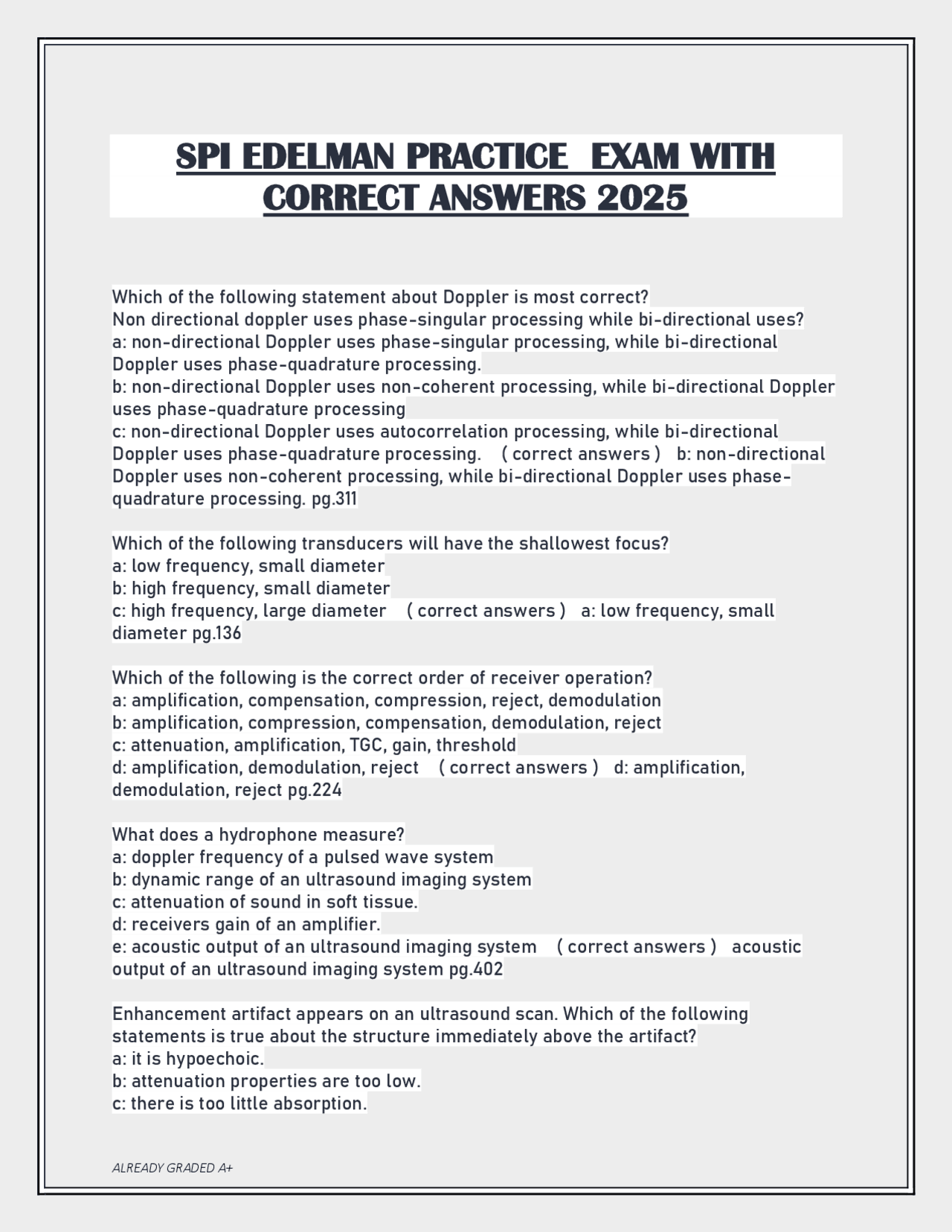 Positive Edelman Test SPI EDELMAN PRACTICE EXAM WITH CORRECT ANSWERS 2025 | Exams Nursing ...