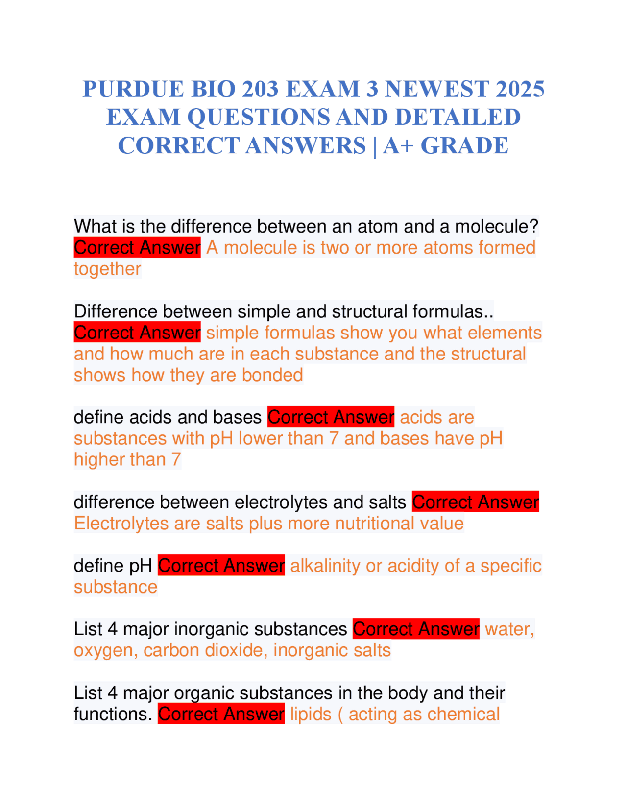 PURDUE BIO 203 EXAM 3 NEWEST 2025 EXAM QUESTIONS AND DETAILED CORRECT ...