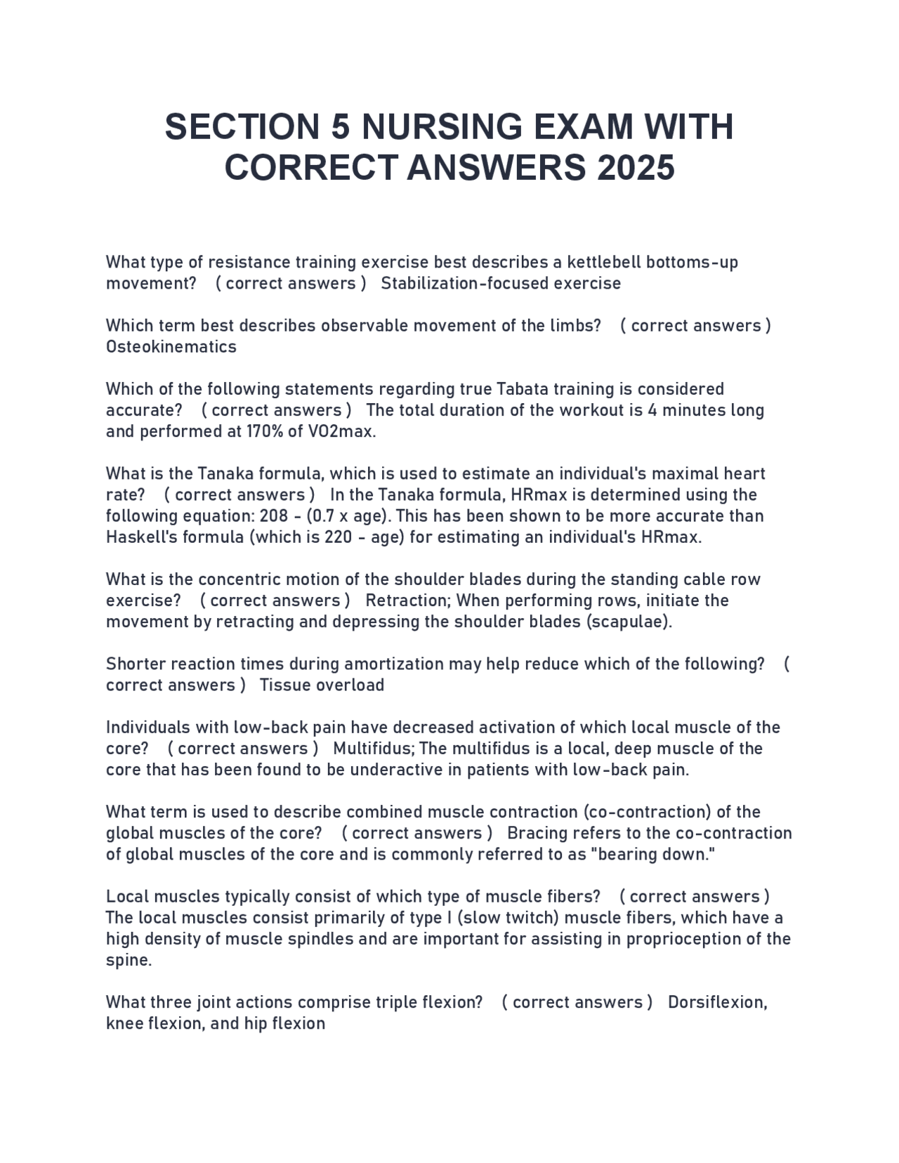 Nursing Exam Prep: Exercise Science Questions and Answers | Exams ...