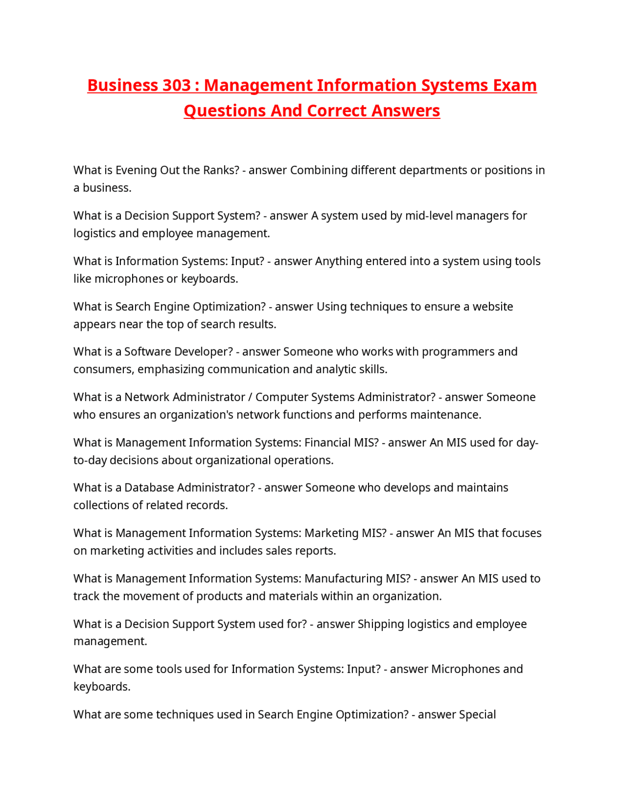 Business 303 - Management Information Systems Exam Questions And ...