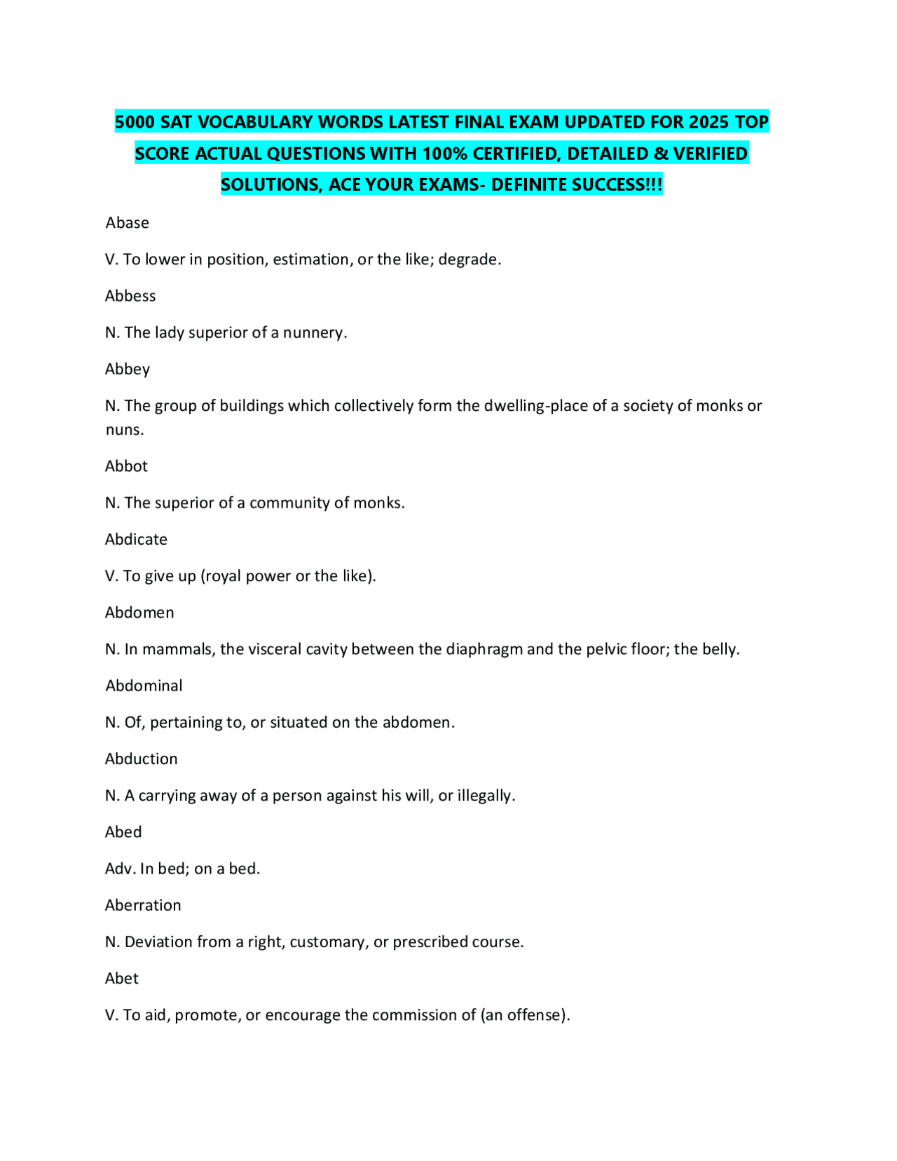 5000 SAT VOCABULARY WORDS LATEST FINAL EXAM UPDATED FOR 2025 TOP SCORE ...