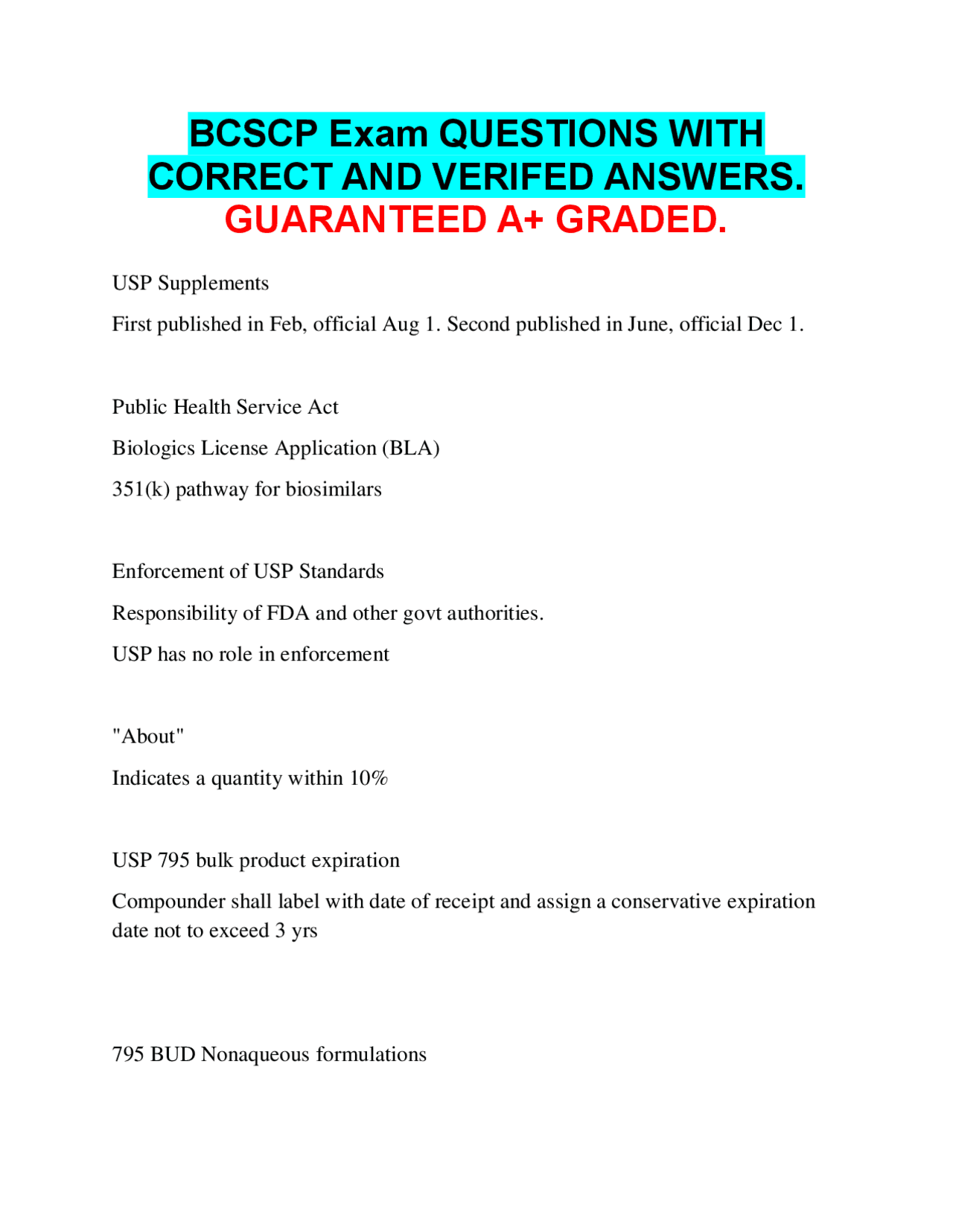 Bcsc Question BCSCP Exam QUESTIONS WITH CORRECT AND VERIFED ANSWERS. GUARANTEED A+ ...