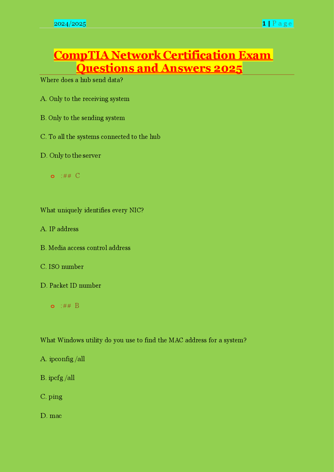CompTIA Network+ Certification Exam Q&A: Network Fundamentals | Exams ...