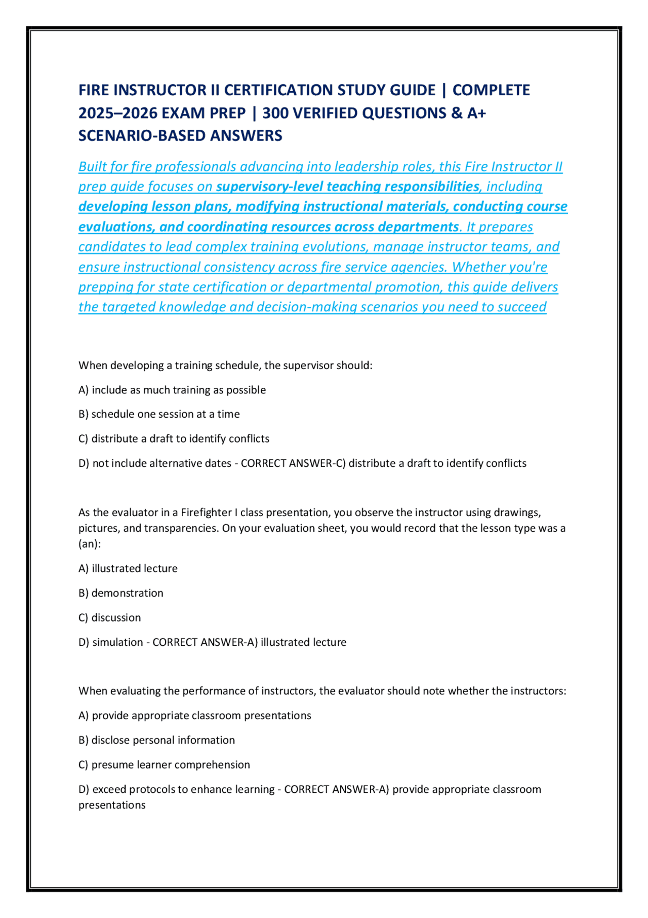 Fire Instructor Ii Practical Examples FIRE INSTRUCTOR II CERTIFICATION STUDY GUIDE | COMPLETE 2025–2026 EXAM ...