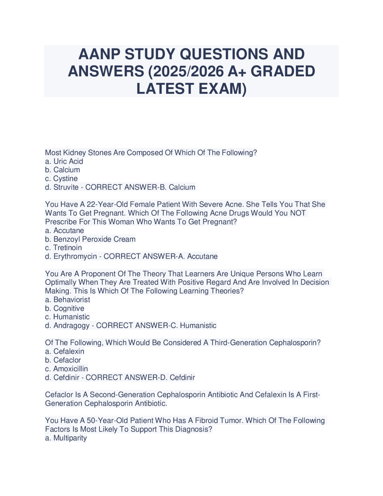 AANP STUDY QUESTIONS AND ANSWERS (2025/2026 A+ GRADED LATEST EXAM ...