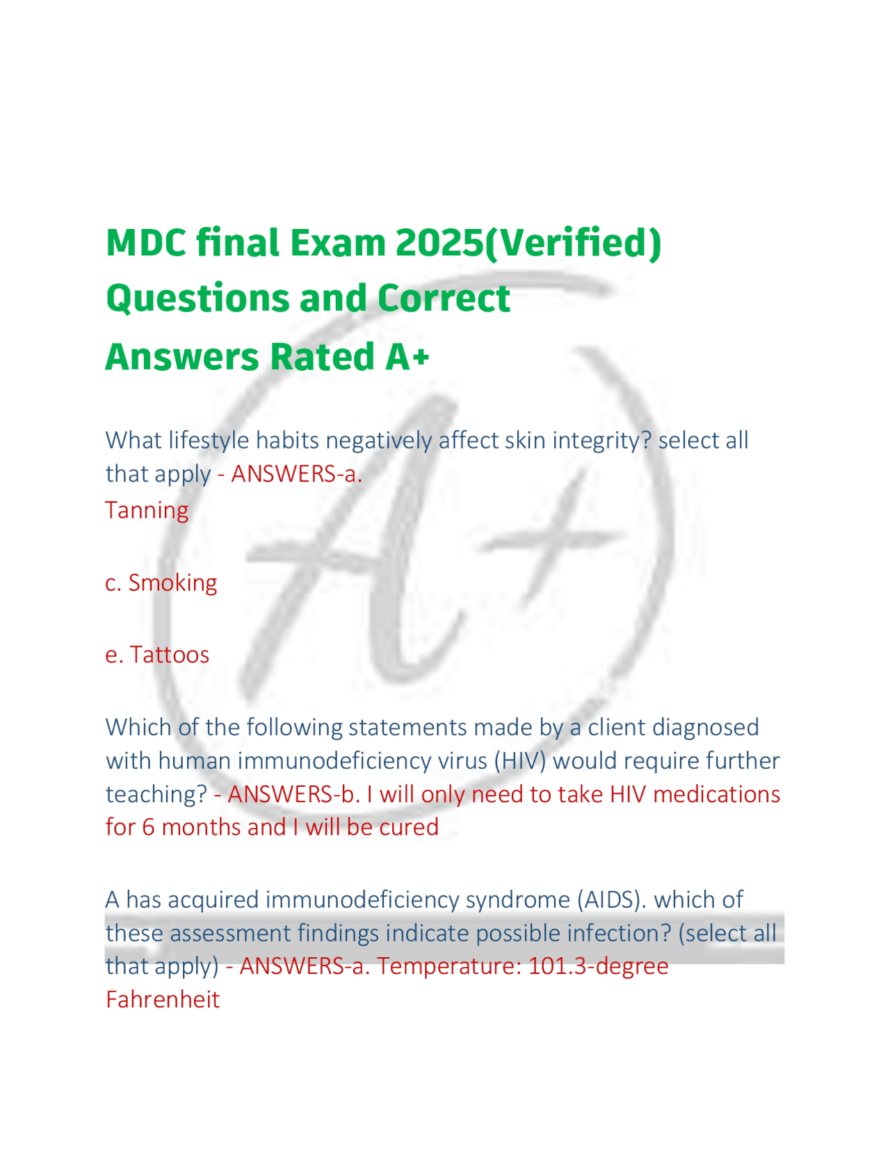 MDC final Exam 2025(Verified) Questions and Correct Answers Rated A+ ...