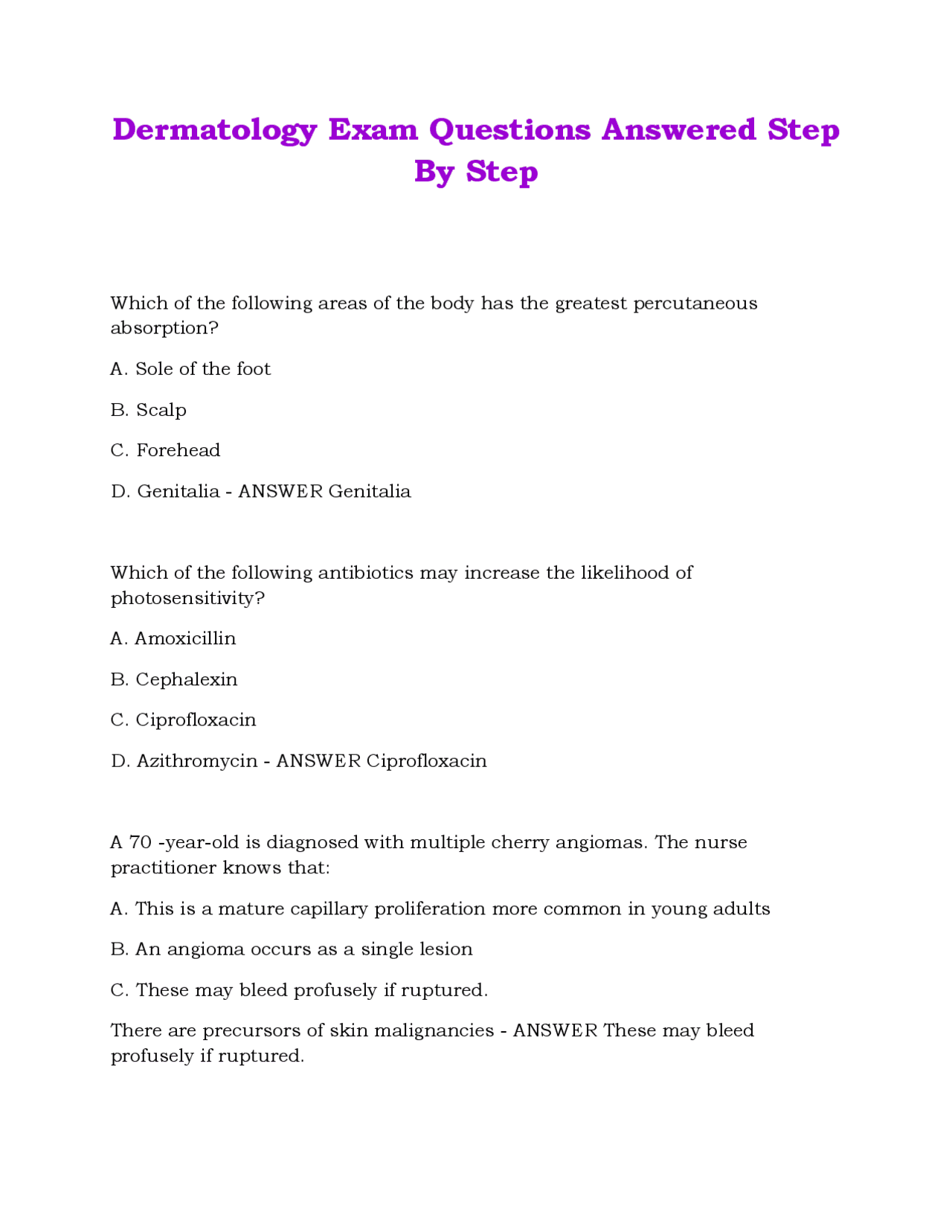 Dermatology Exam Questions Answered Step By Step | Exams Dermatology ...