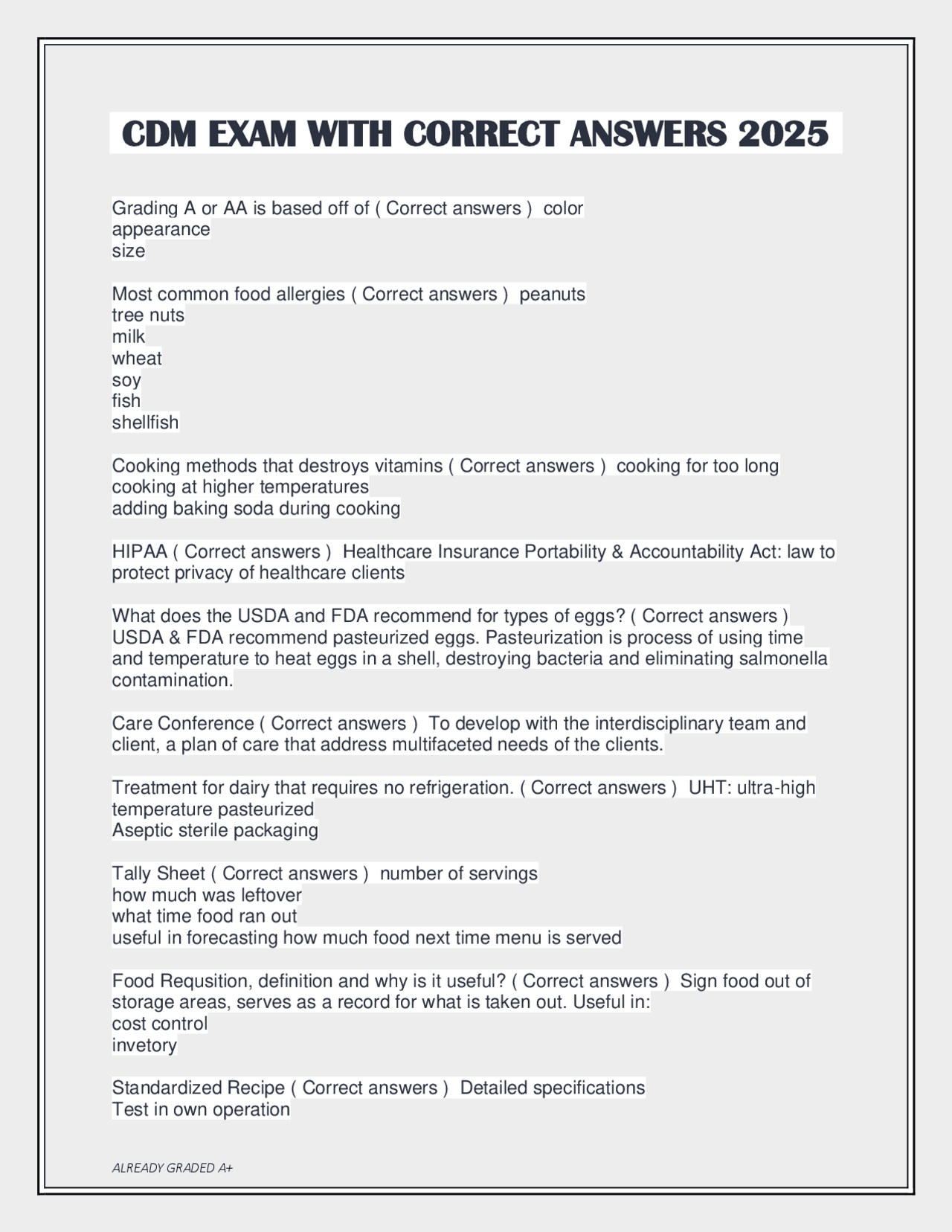 CDM Exam Prep: Questions and Answers for Certified Dietary Managers ...