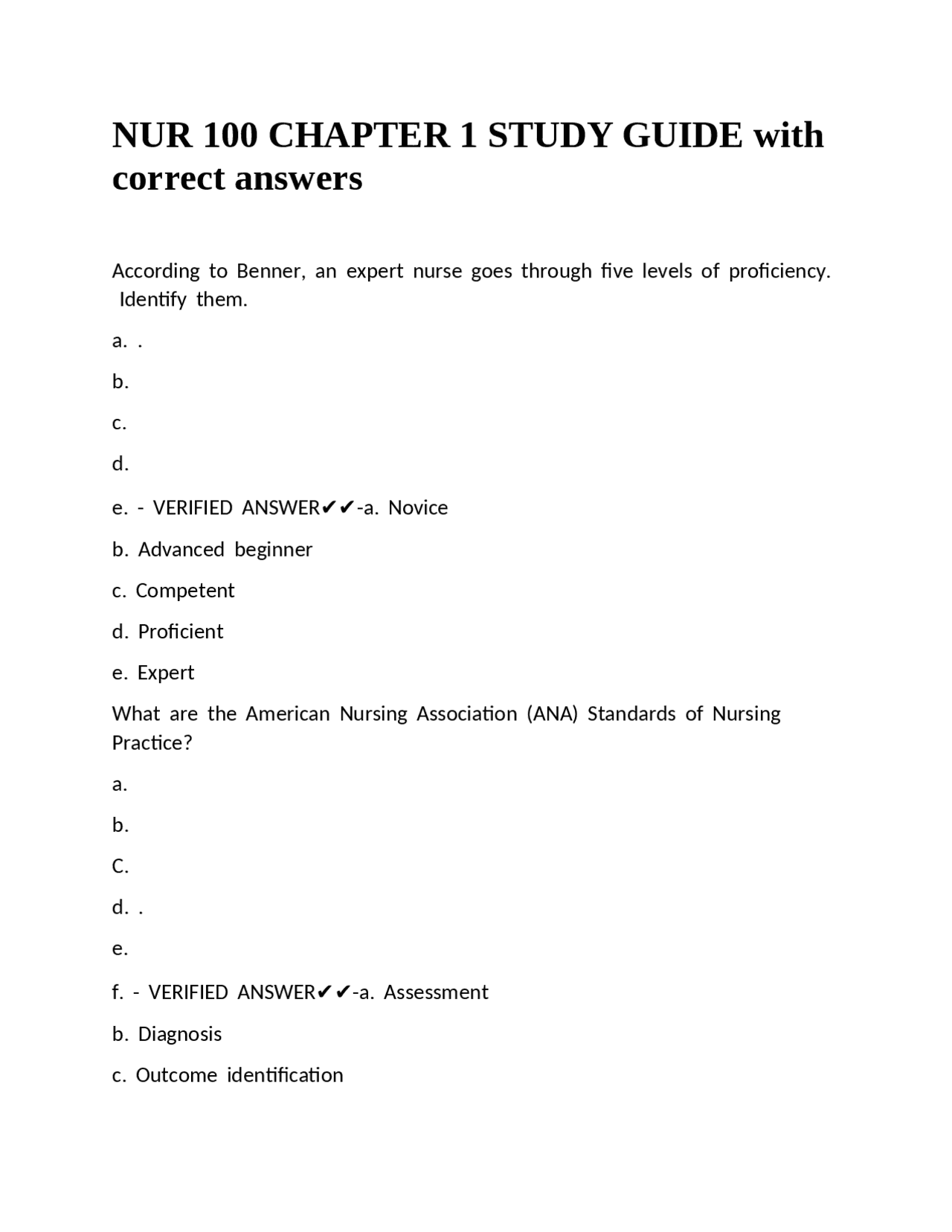 NUR 100 CHAPTER 1 STUDY GUIDE with correct answers. | Exams Nursing ...