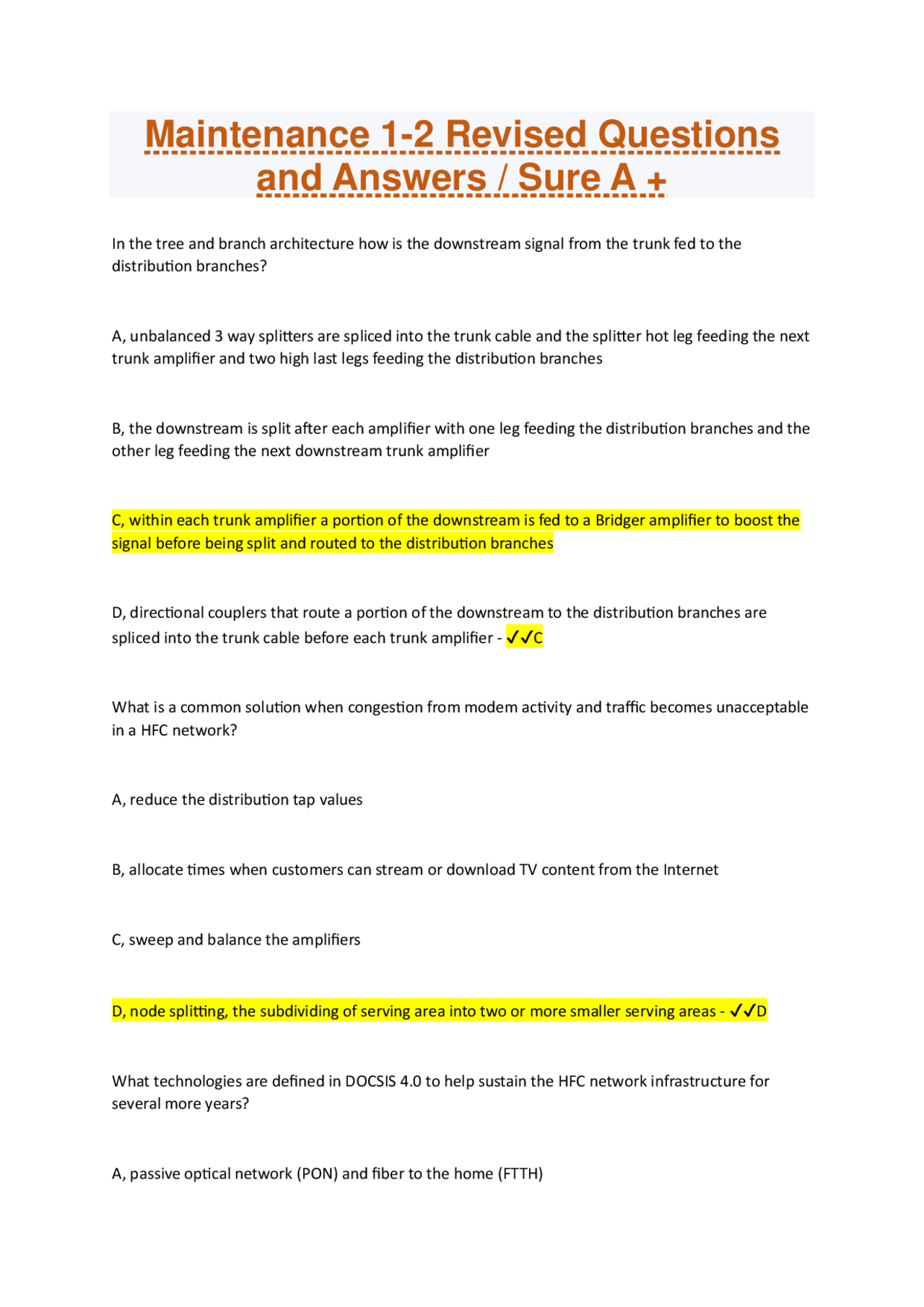 Maintenance 1-2 Revised Questions and Answers / Sure A + | Exams ...
