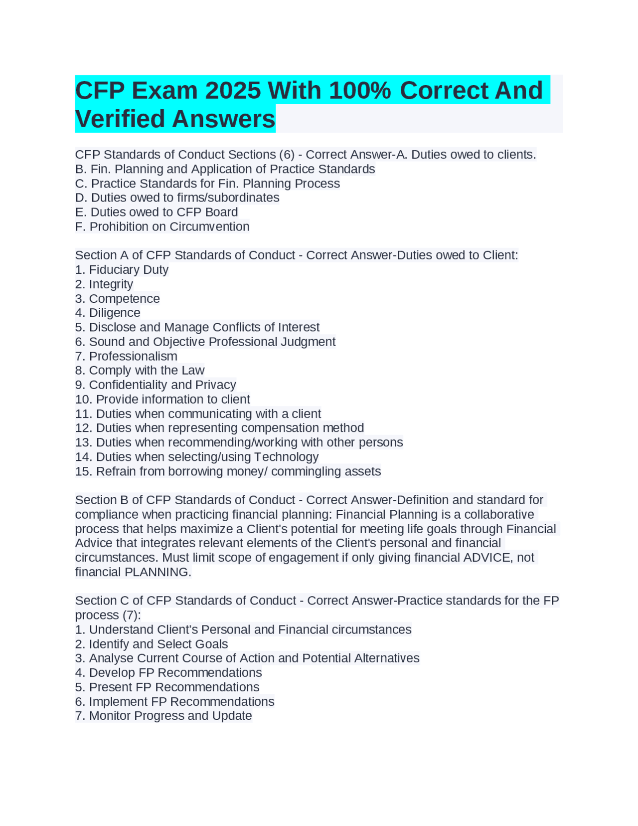 CFP Exam Prep 2025: Standards, Regulations, and Key Concepts | Exams ...