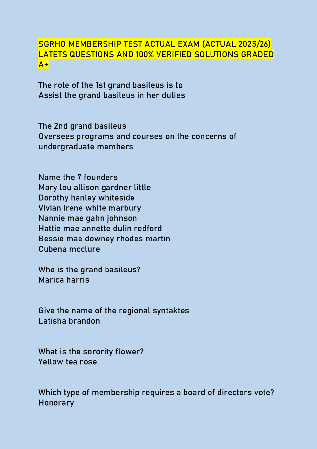 Sigma Gamma Rho Sorority: Membership Test Questions and Verified ...