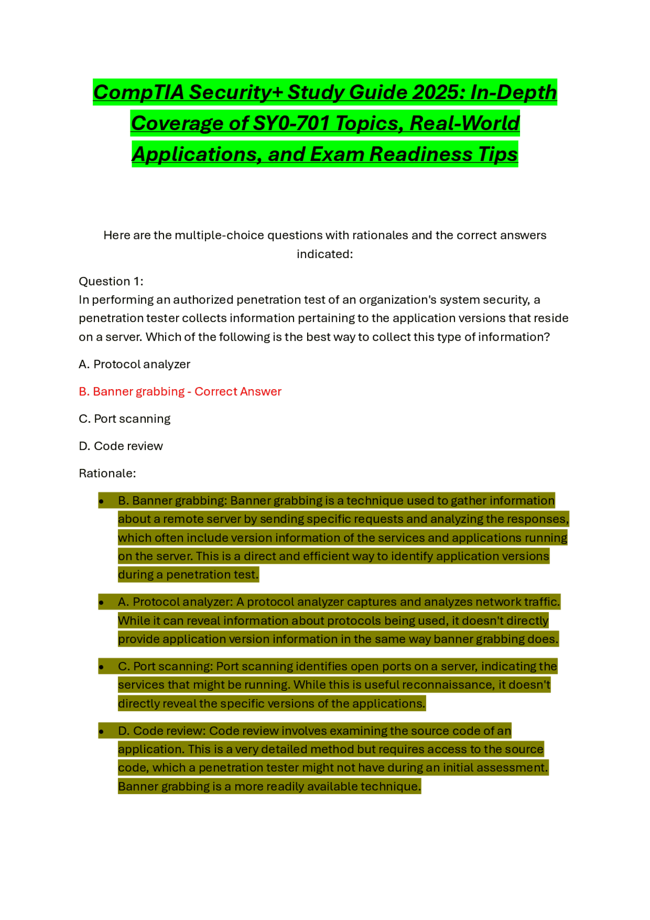 CompTIA Security+ Exam Study Guide: SY0-701 Practice Questions | Exams ...