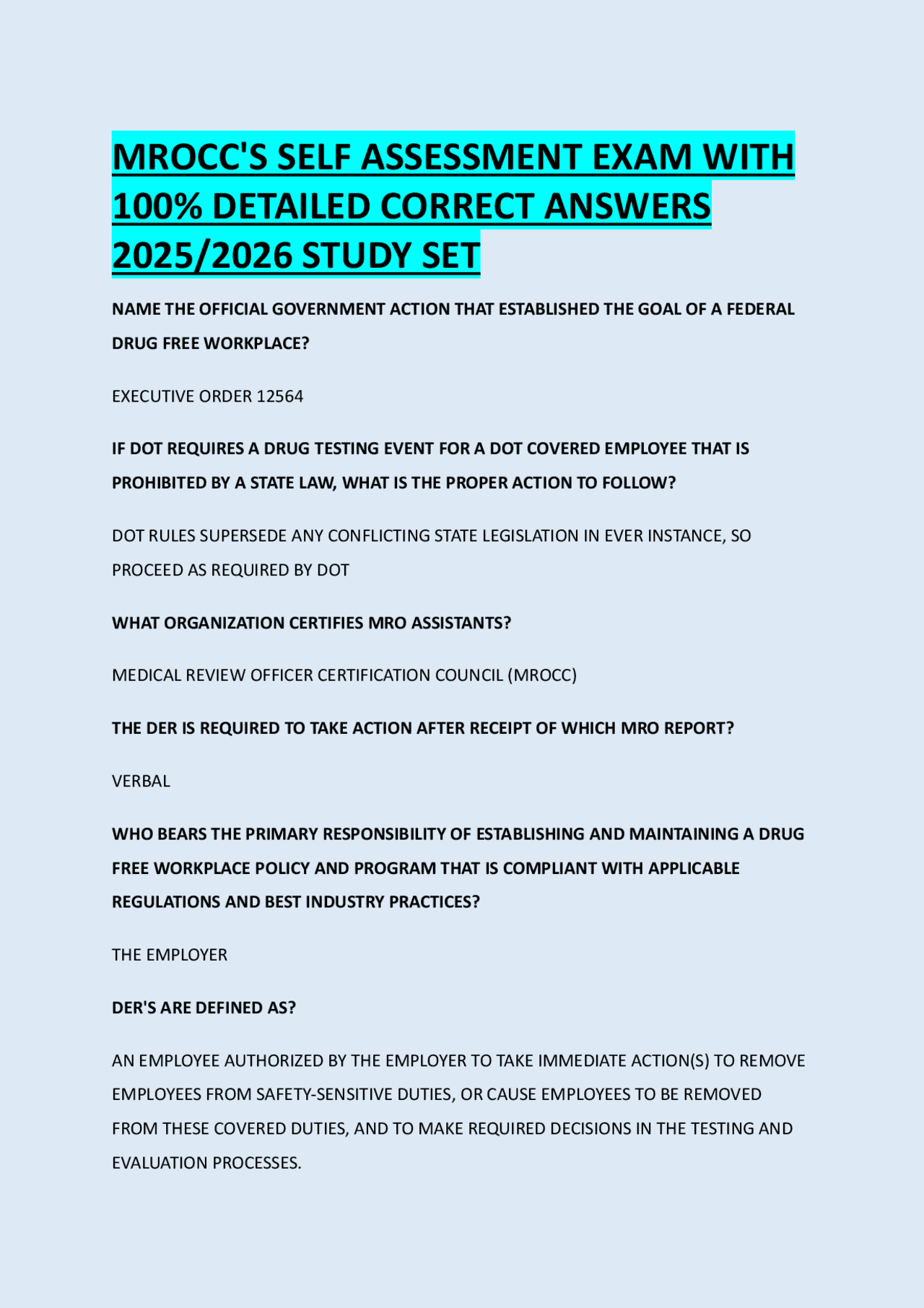 Mrocc MROCC'S SELF ASSESSMENT EXAM WITH 100% DETAILED CORRECT ANSWERS 2025/ ...