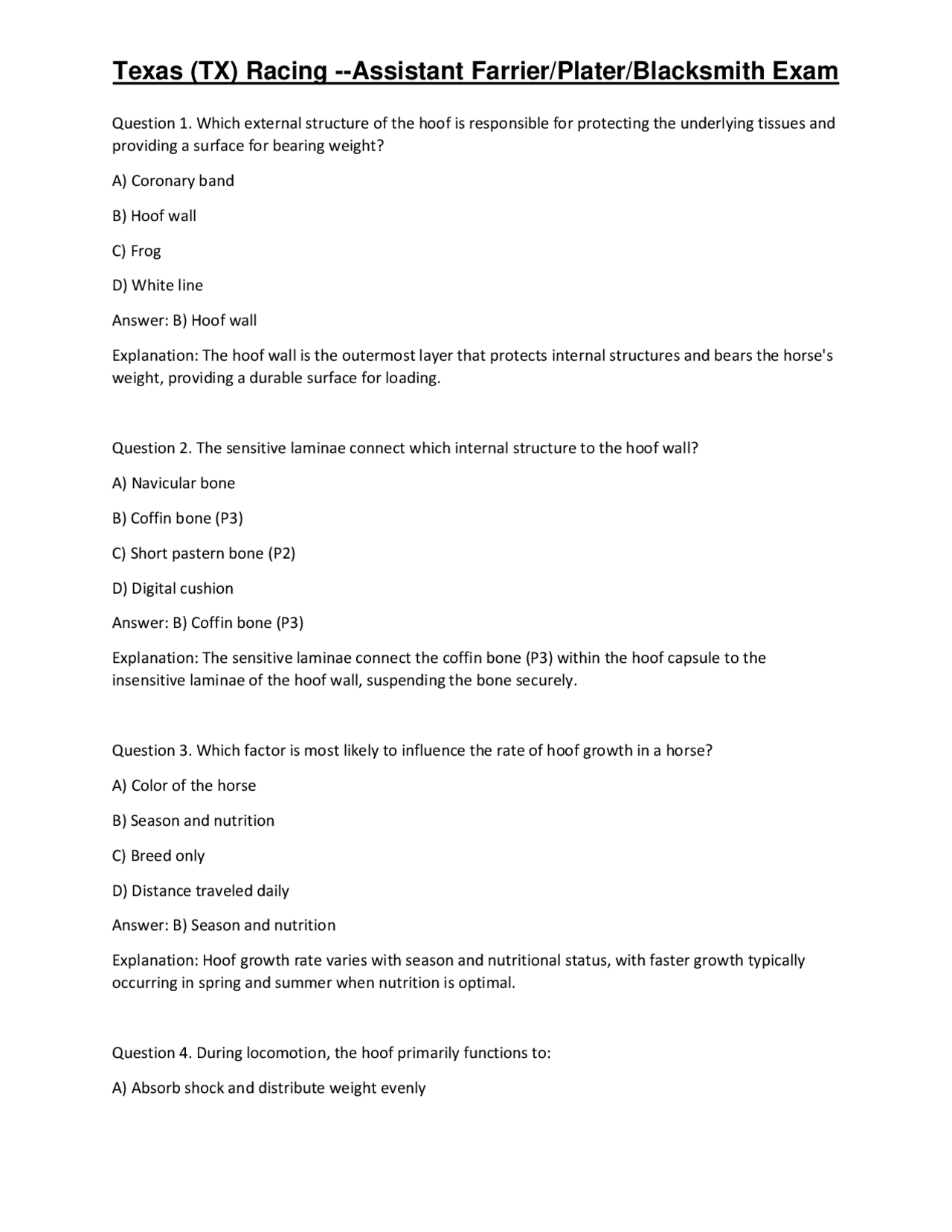 Texas (TX) Racing --Assistant Farrier/Plater/Blacksmith Exam | Exams ...