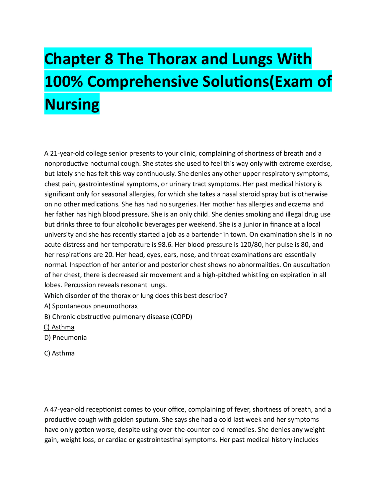 Chapter 8 The Thorax and Lungs With 100% Comprehensive Solutions(Exam ...