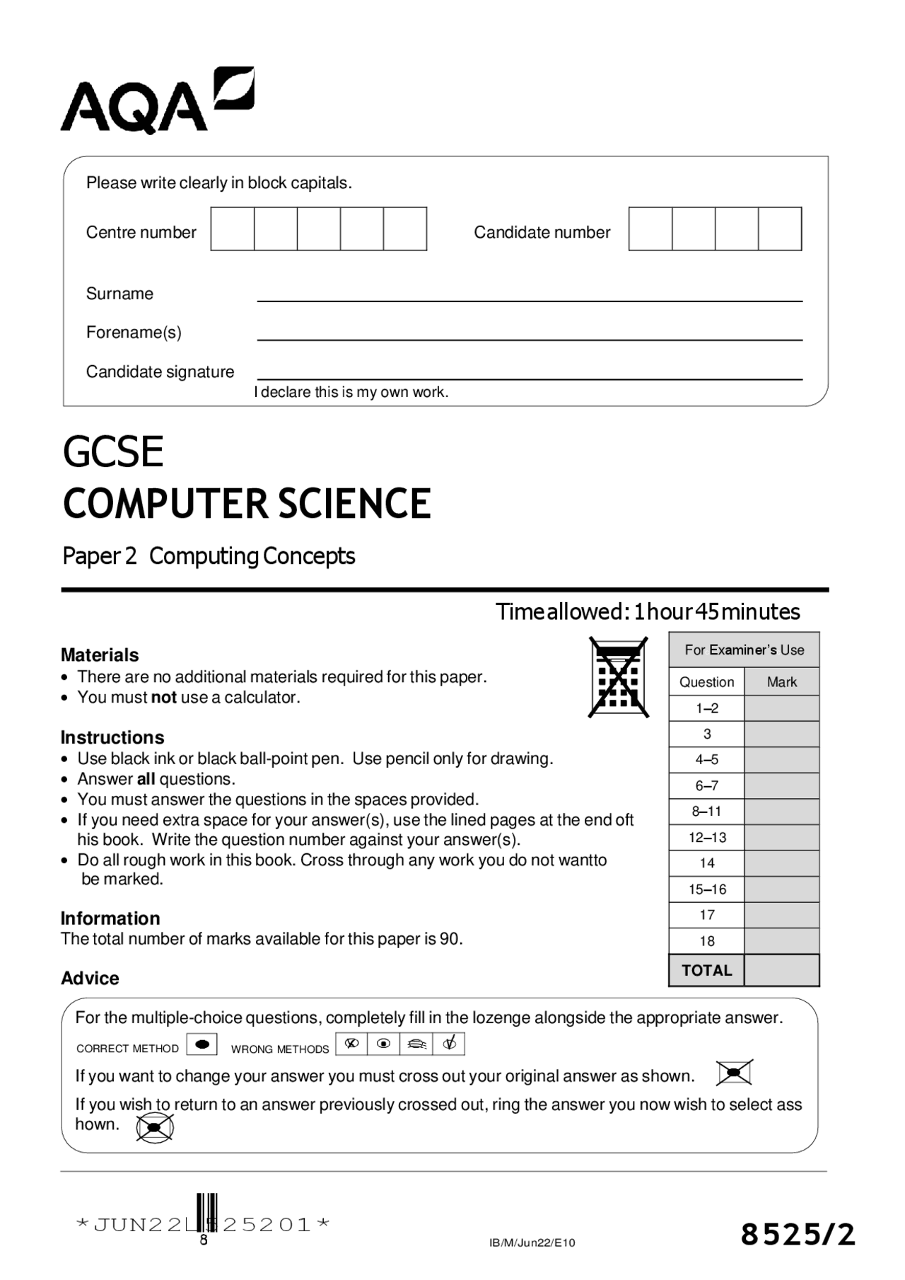 AQA GCSE COMPUTER SCIENCE Paper 2 Computing concepts JUNE 2024 Combined ...