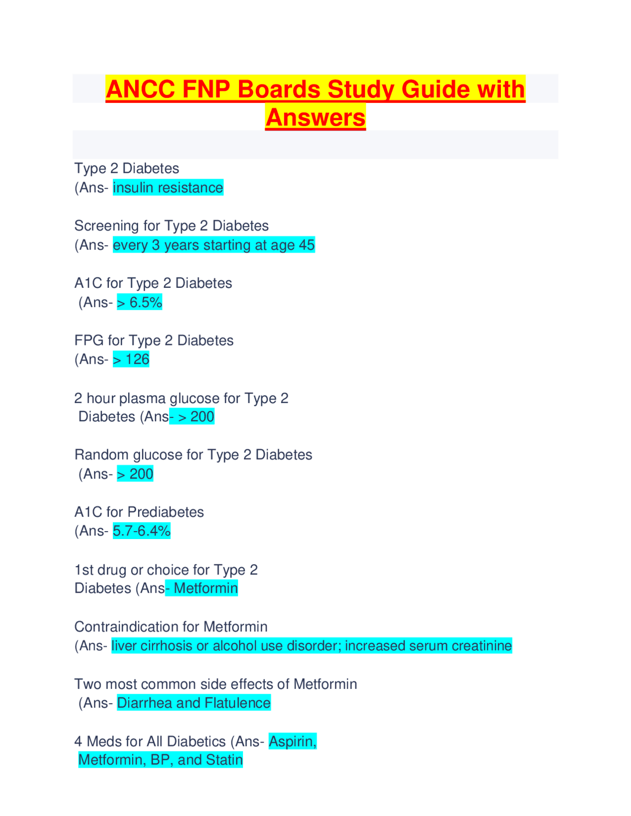 ANCC FNP Boards Study Guide with Answers.pdf | Exams Nursing | Docsity