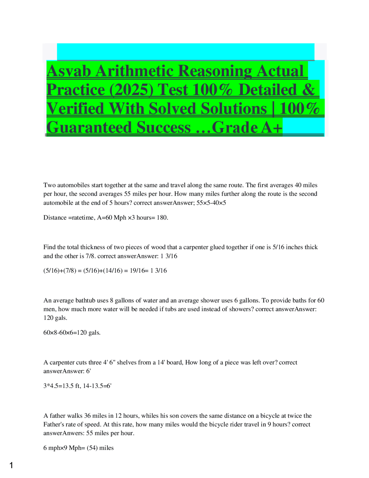 Asvab Arithmetic Reasoning Actual Practice (2025) Test 100% Detailed ...