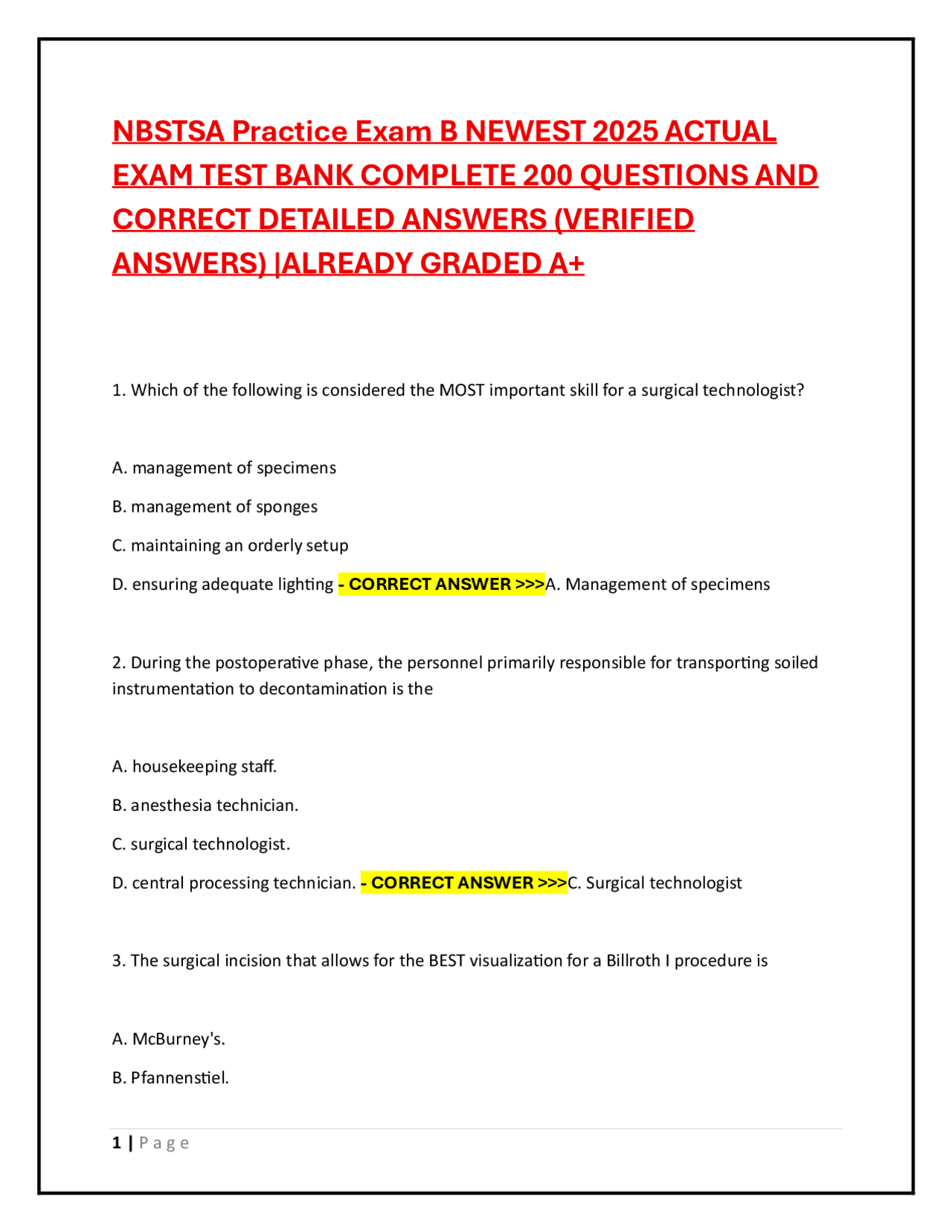 NBSTSA Practice Exam B NEWEST 2025 ACTUAL TEST BANK COMPLETE 200 ...
