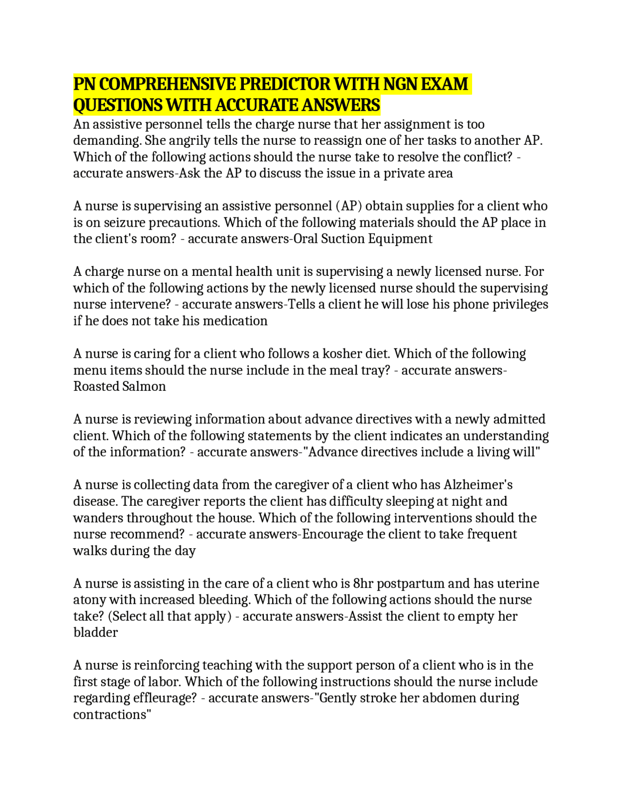 Nursing Exam Practice Questions with Accurate Answers | Exams Medicine ...