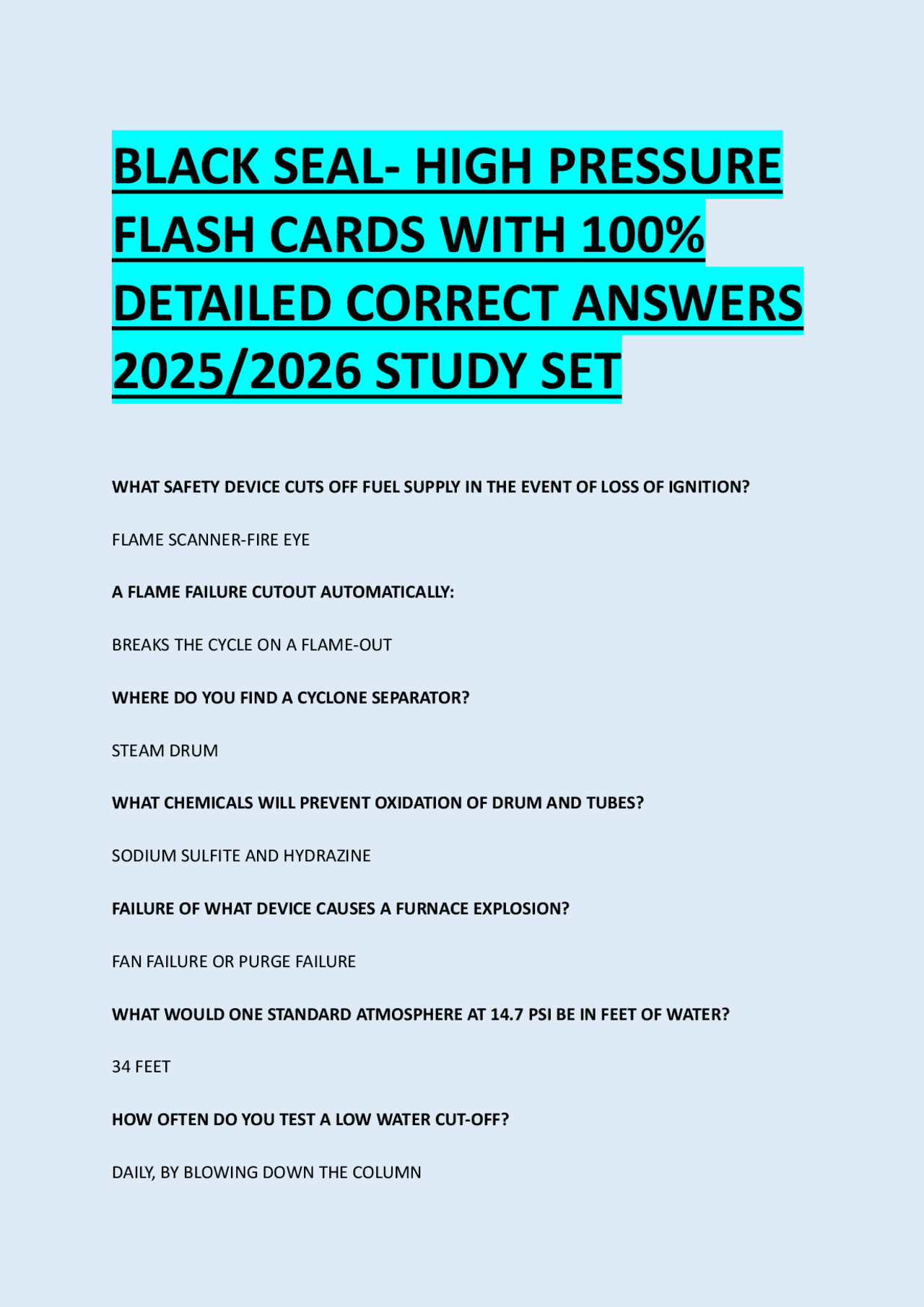 BLACK SEAL- HIGH PRESSURE FLASH CARDS WITH 100% DETAILED CORRECT ...