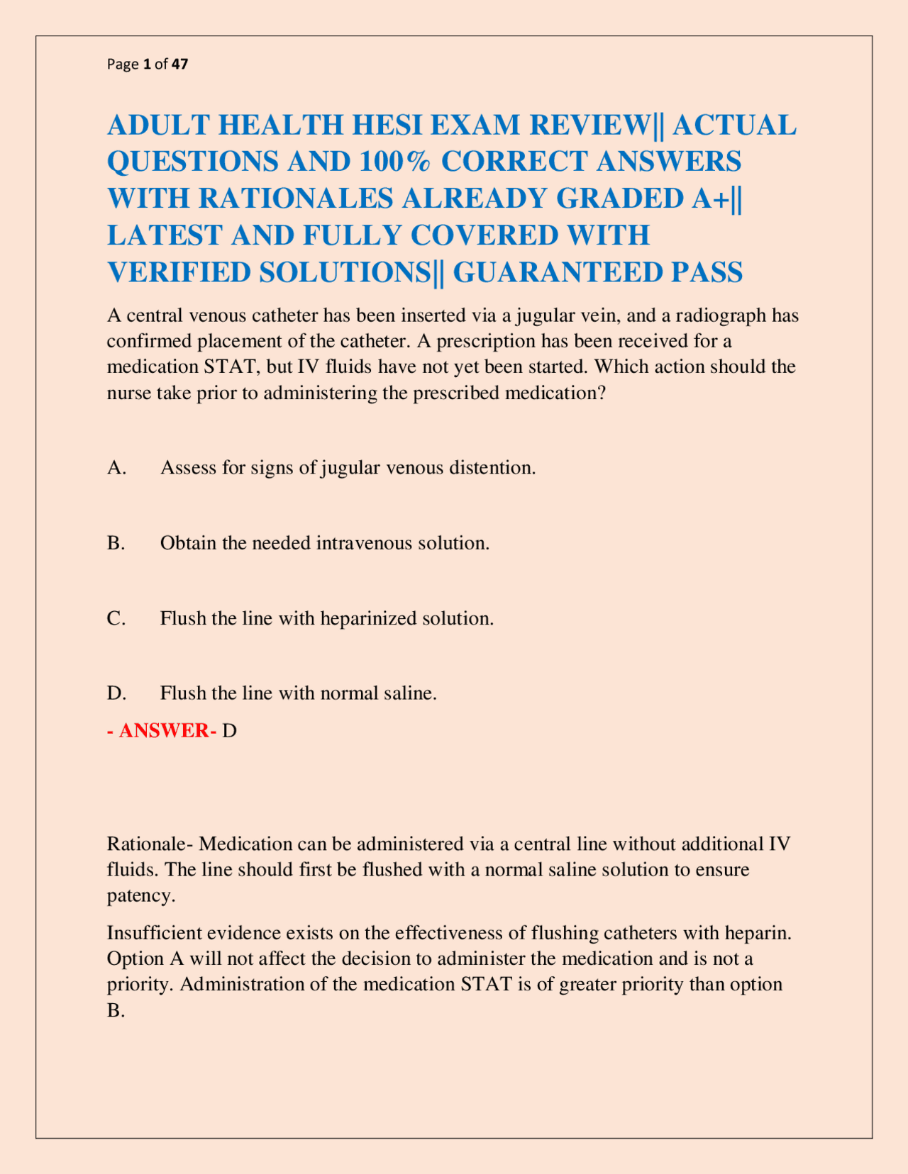 ADULT HEALTH HESI EXAM REVIEW|| ACTUAL QUESTIONS AND 100% CORRECT ...