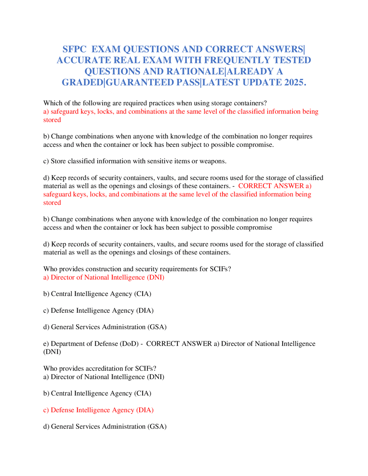 SFPC EXAM QUESTIONS AND CORRECT ANSWERS| ACCURATE REAL EXAM. | Exams ...
