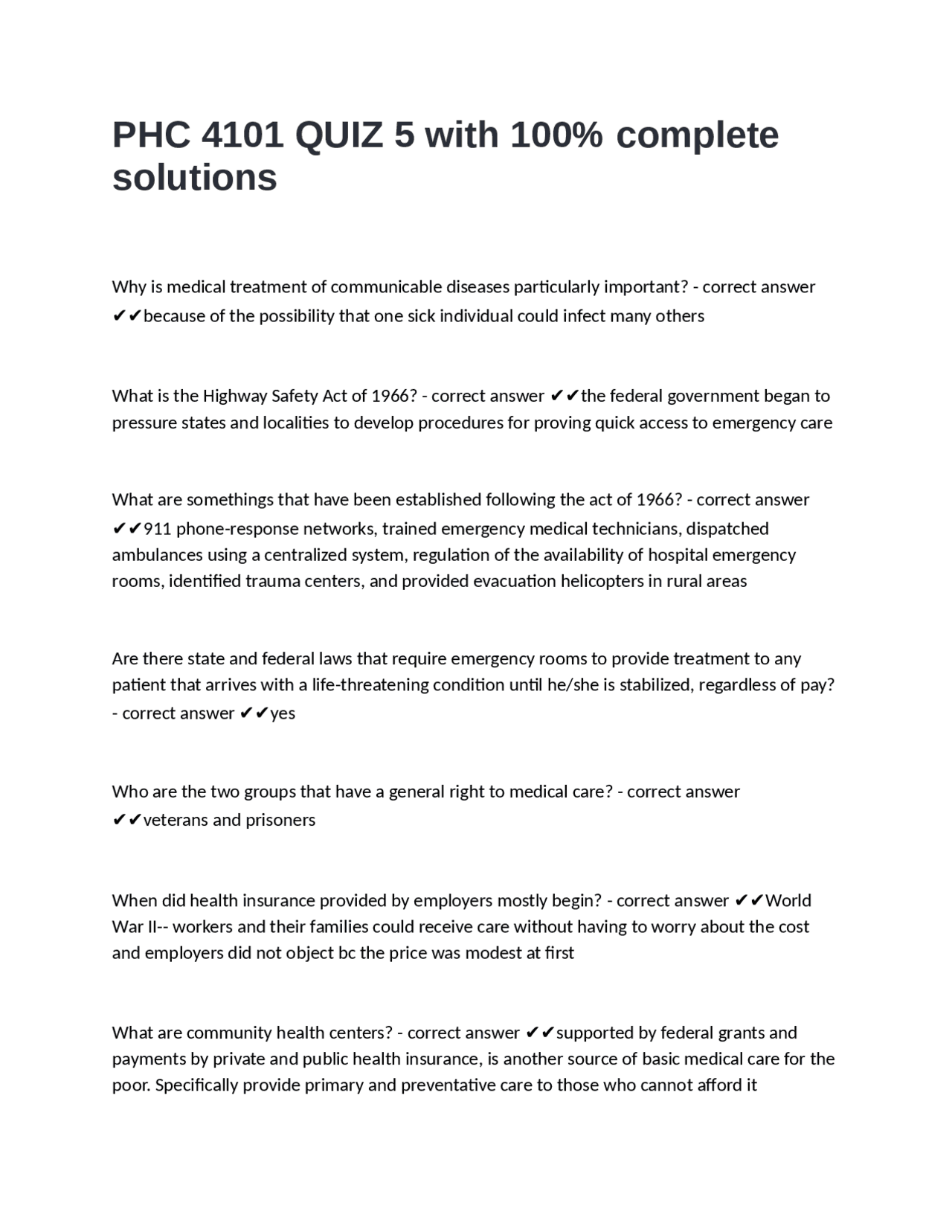 PHC 4101 QUIZ 5 with 100% complete solutions | Exams Nursing | Docsity