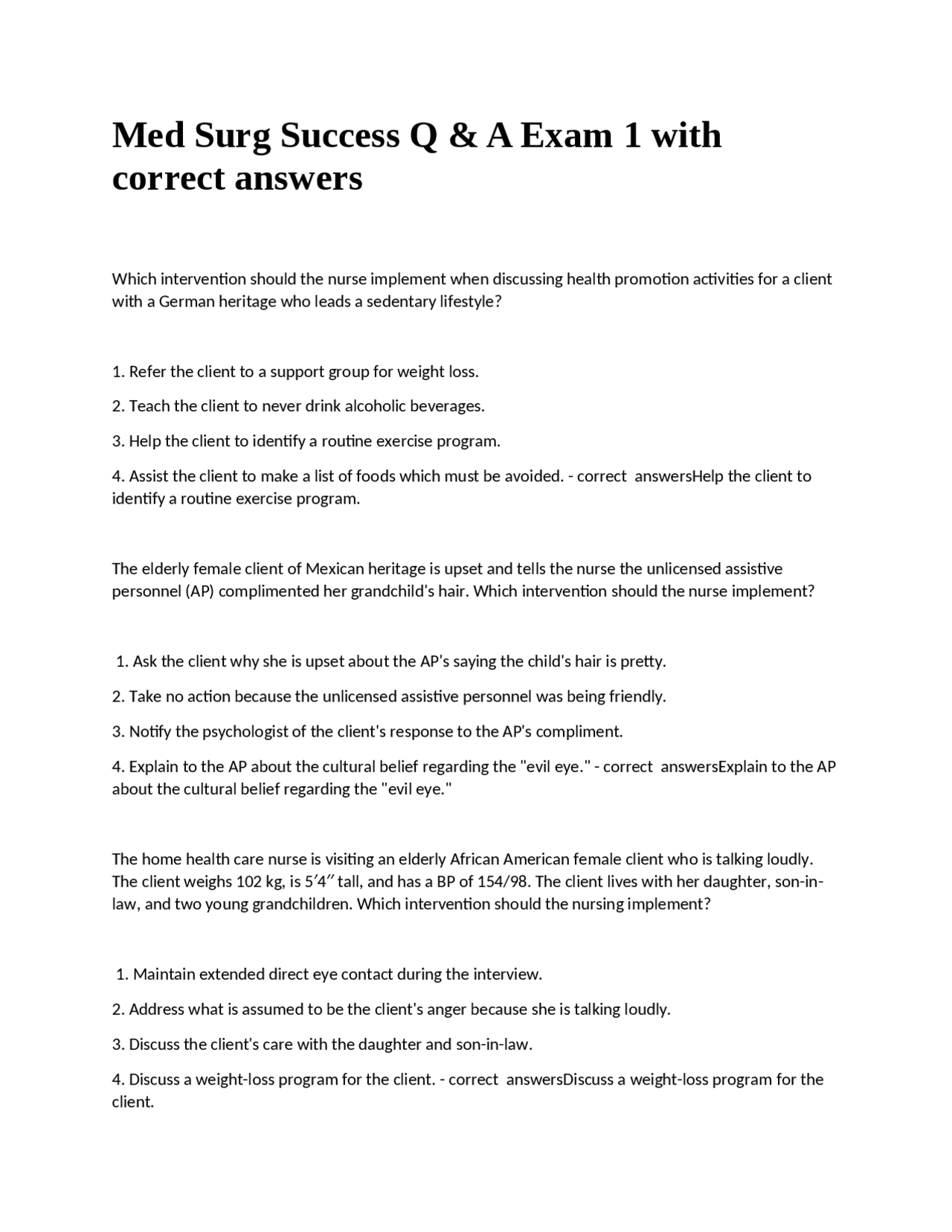 Med Surg Success Q & A Exam 1 with correct