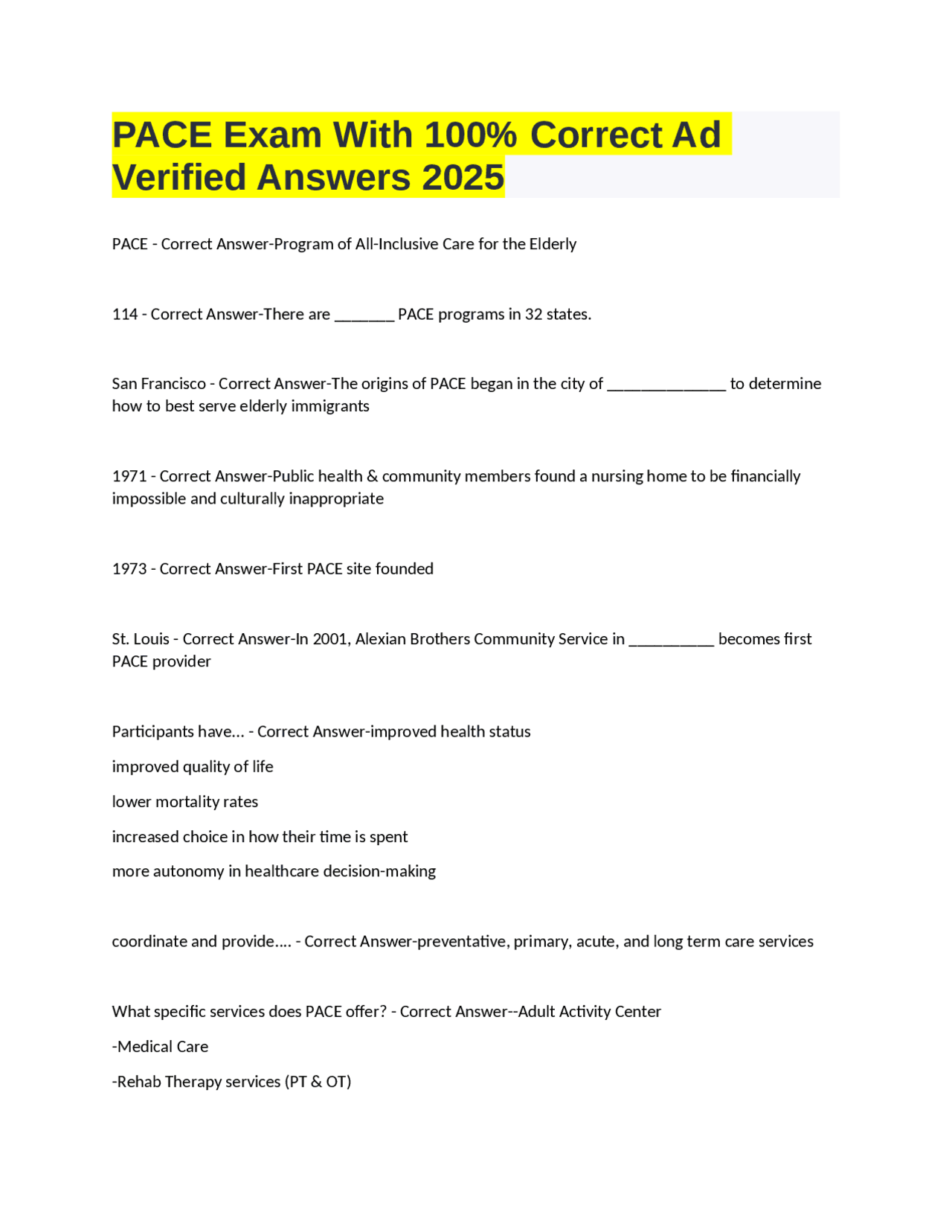 PACE Exam With 100% Correct Ad Verified Answers 2025 | Exams Advanced ...