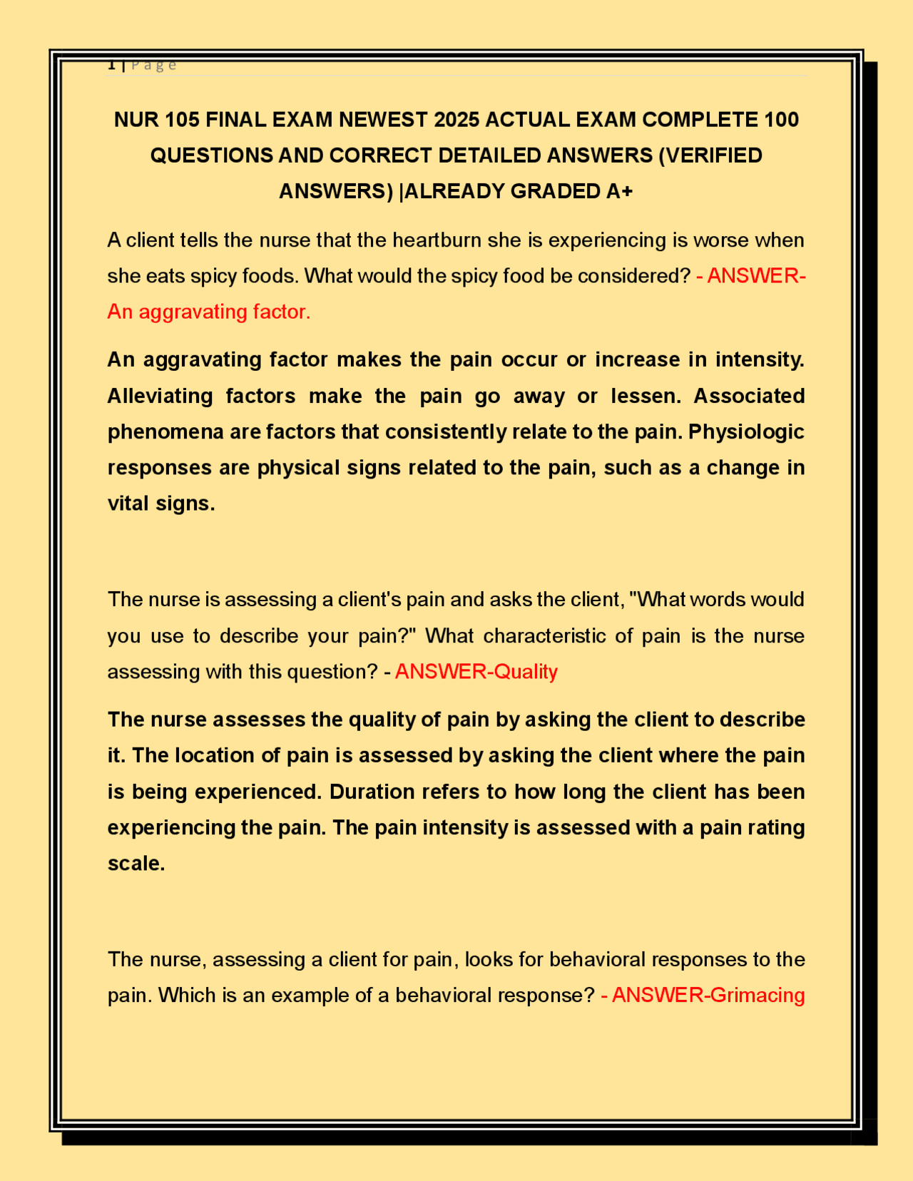 NUR 105 Final Exam – Verified 2025 Edition with 100 Detailed Questions ...