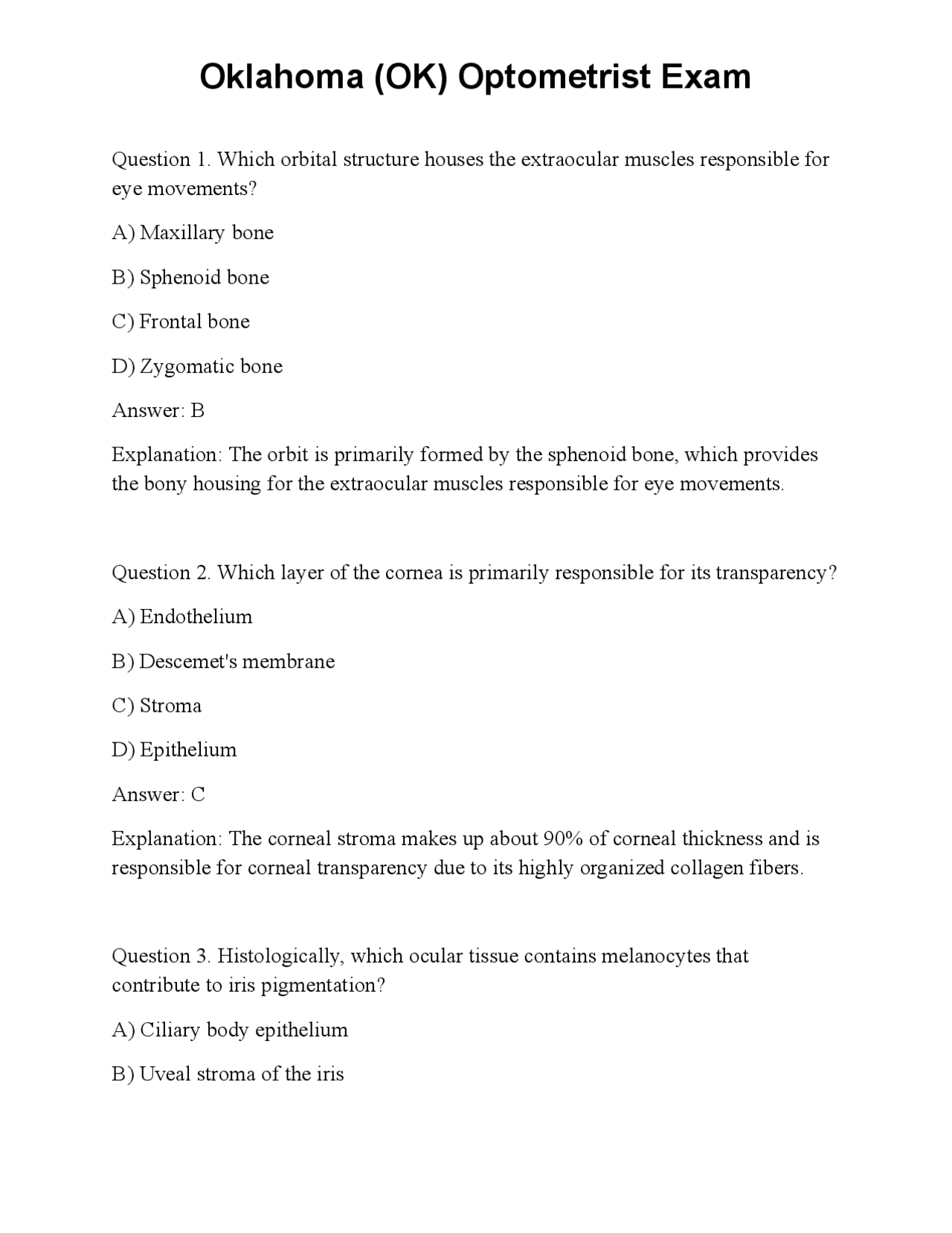 Optometry Exam Questions: Anatomy, Physiology, and Pathology of the Eye ...