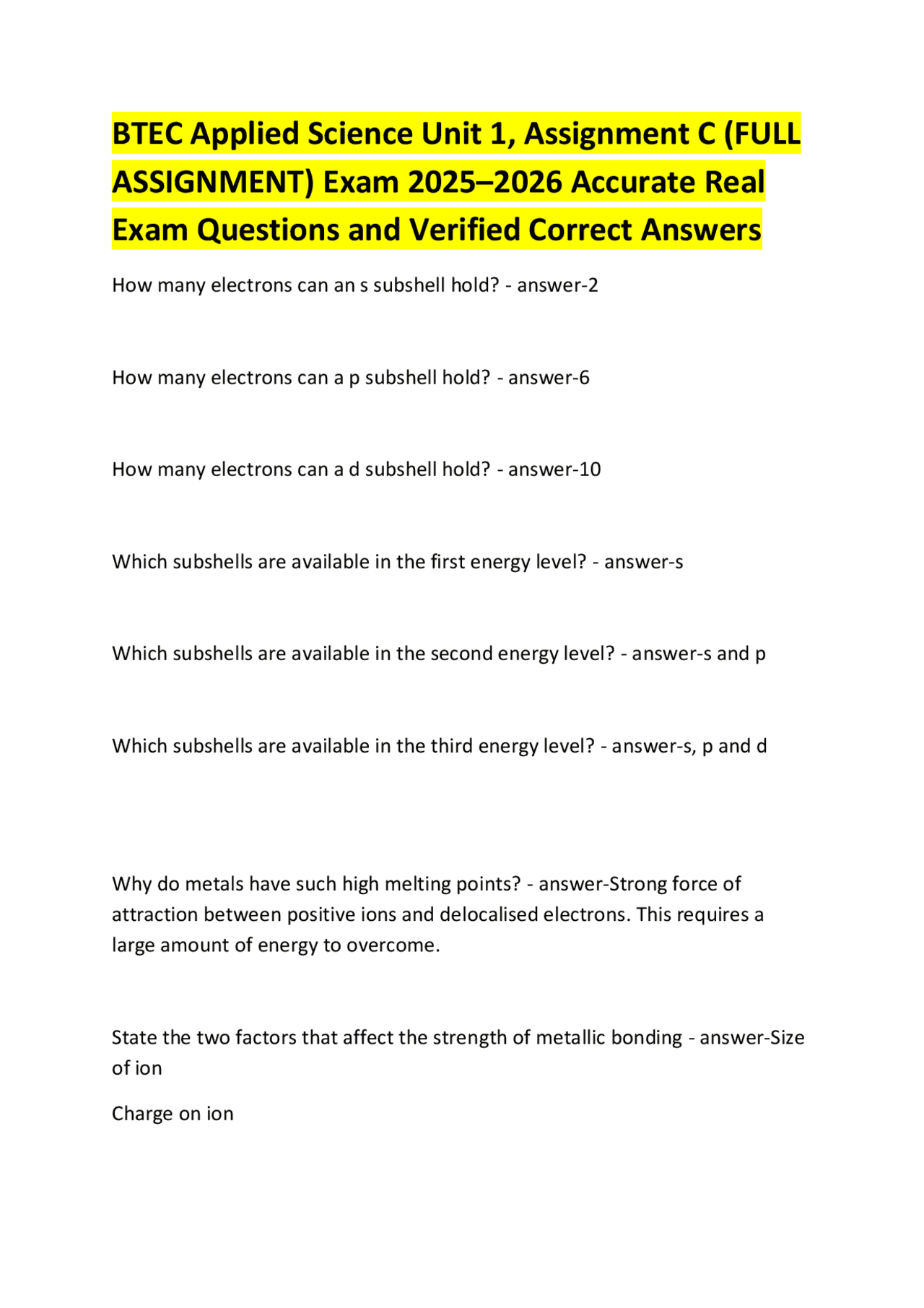 BTEC Applied Science Unit 1 Exam Questions and Answers | Exams Nursing ...