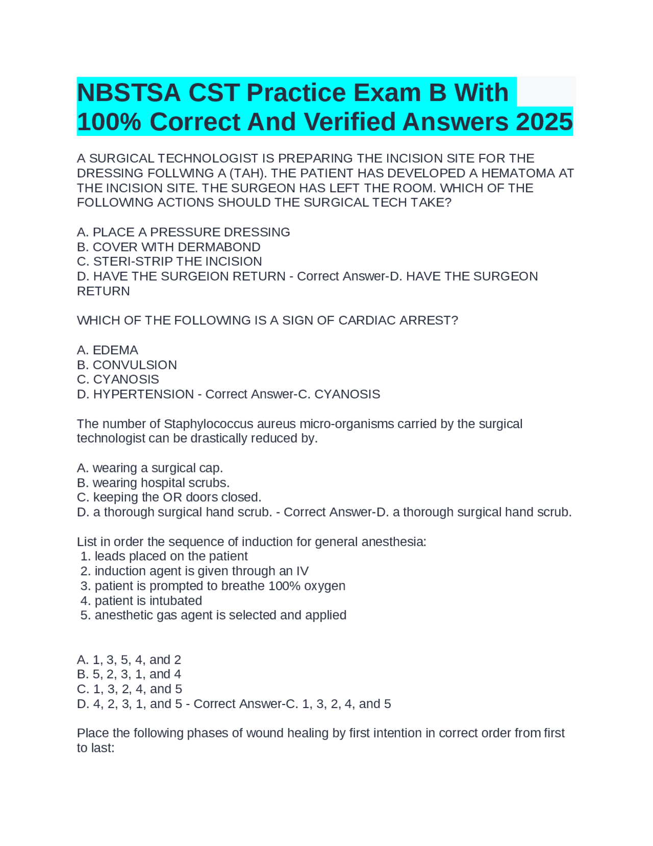 NBSTSA CST Practice Exam B With 100% Correct And Verified Answers 2025 ...