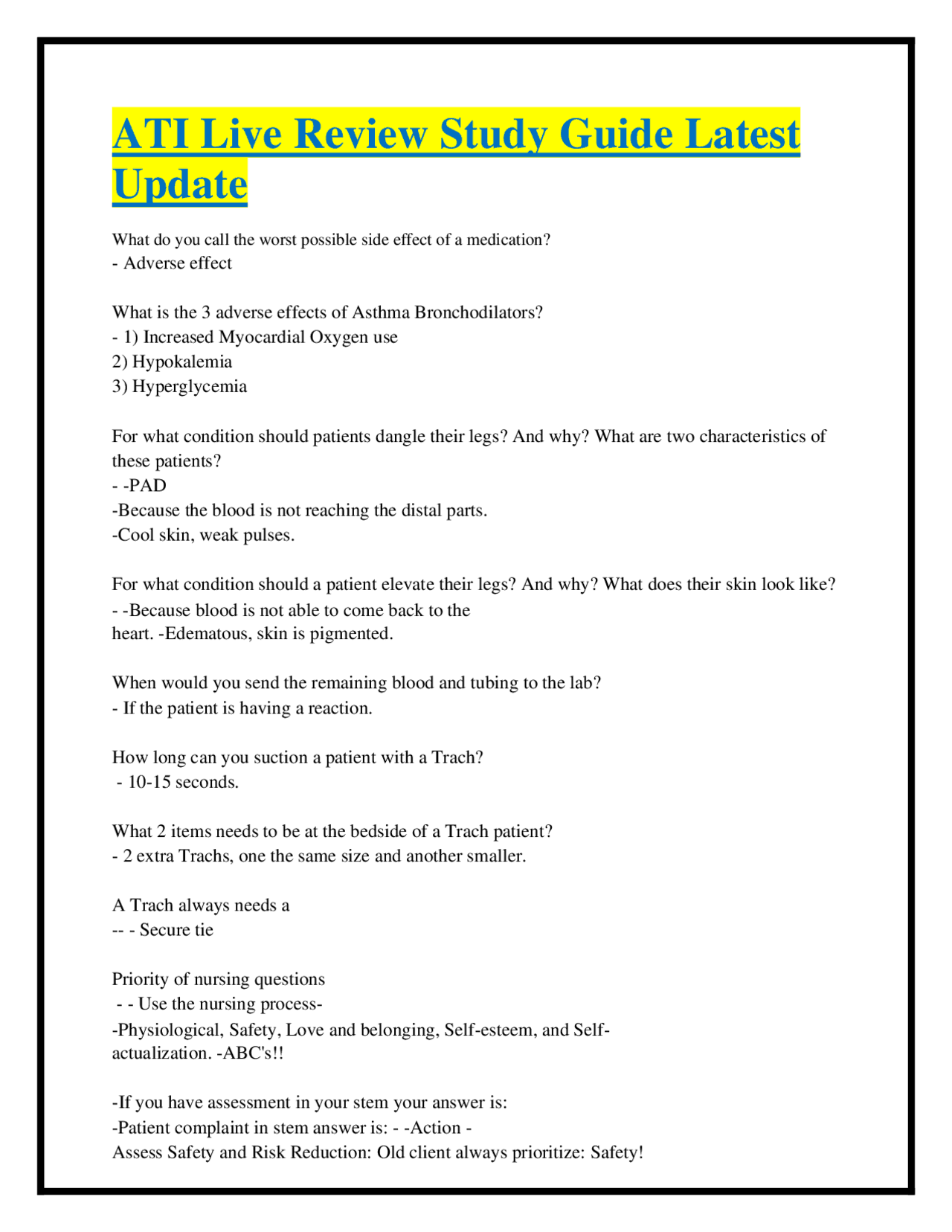 ATI Live Review Study Guide Latest Update. Exams Nursing Docsity