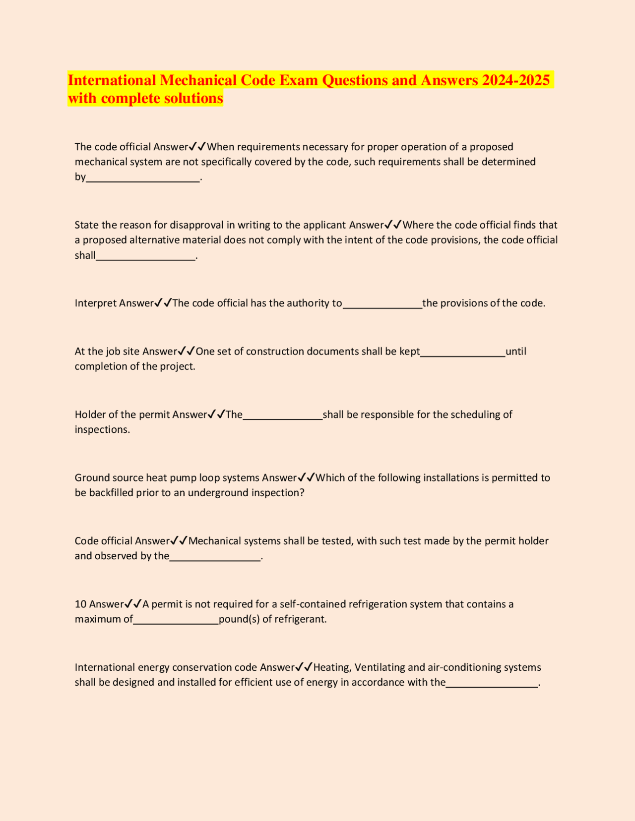 International Mechanical Code (IMC) Exam Questions and Answers 2024 ...