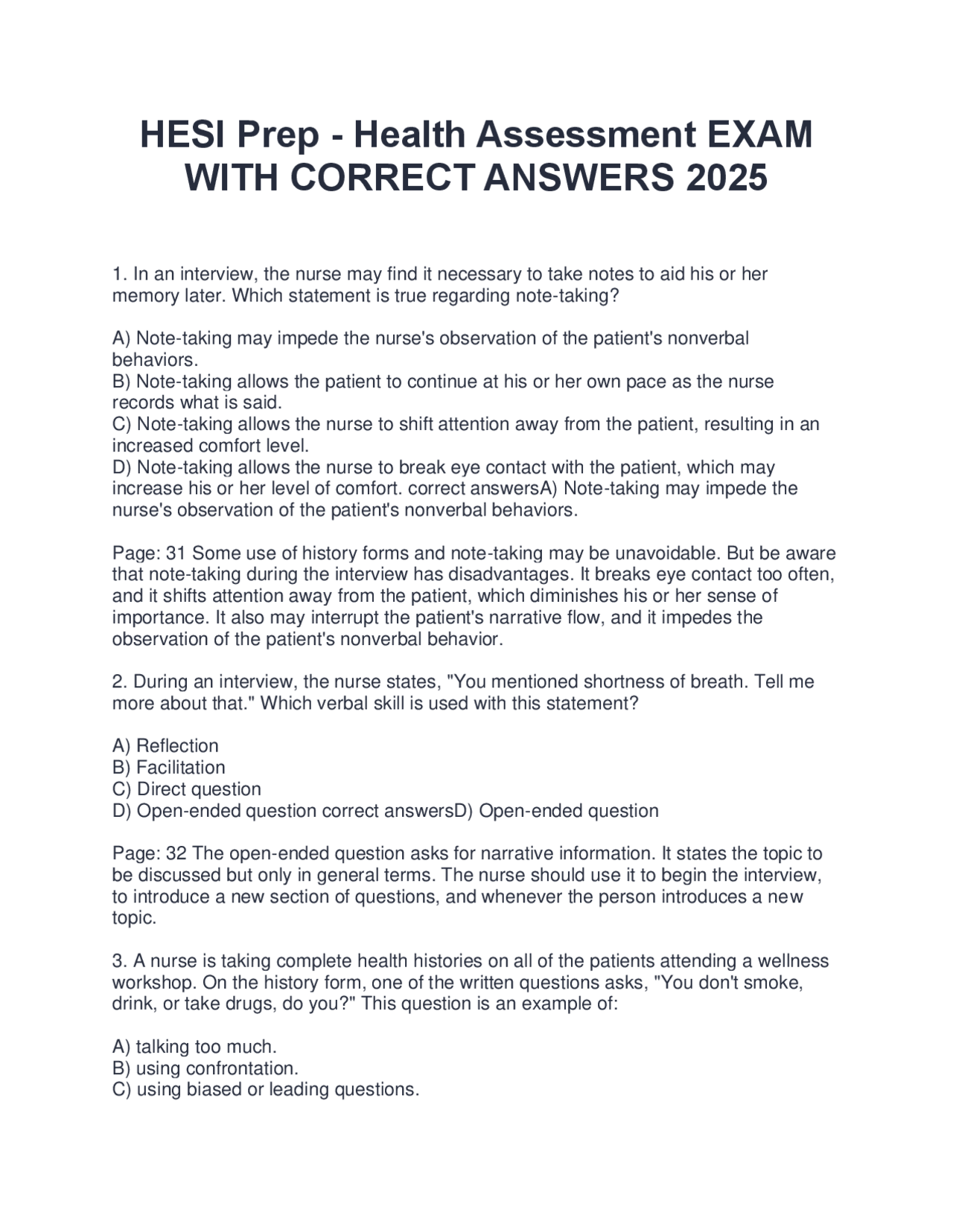HESI Prep - Health Assessment EXAM WITH CORRECT ANSWERS 2025 | Exams ...