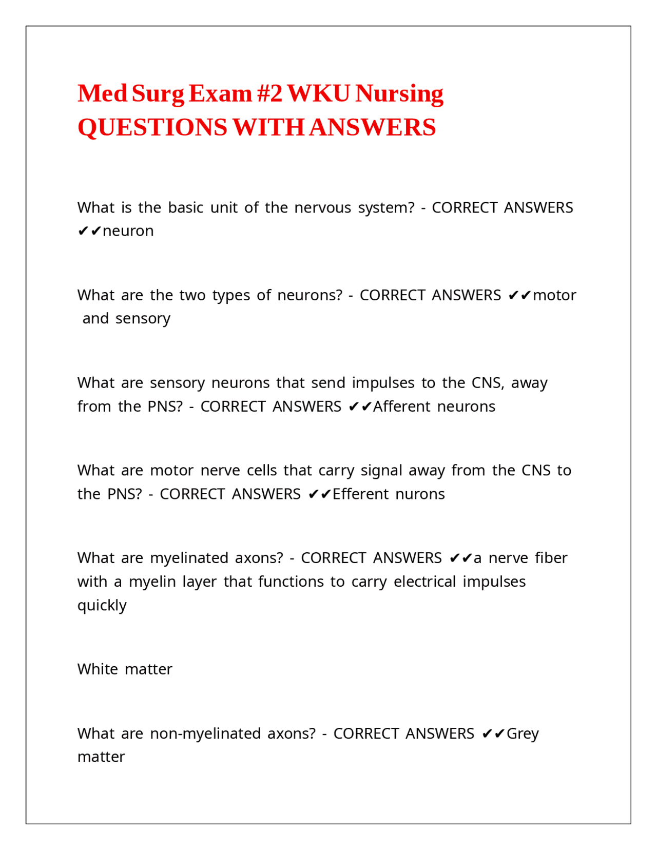 Med Surg Exam #2 WKU Nursing QUESTIONS WITH ANSWERS | Exams Nursing ...